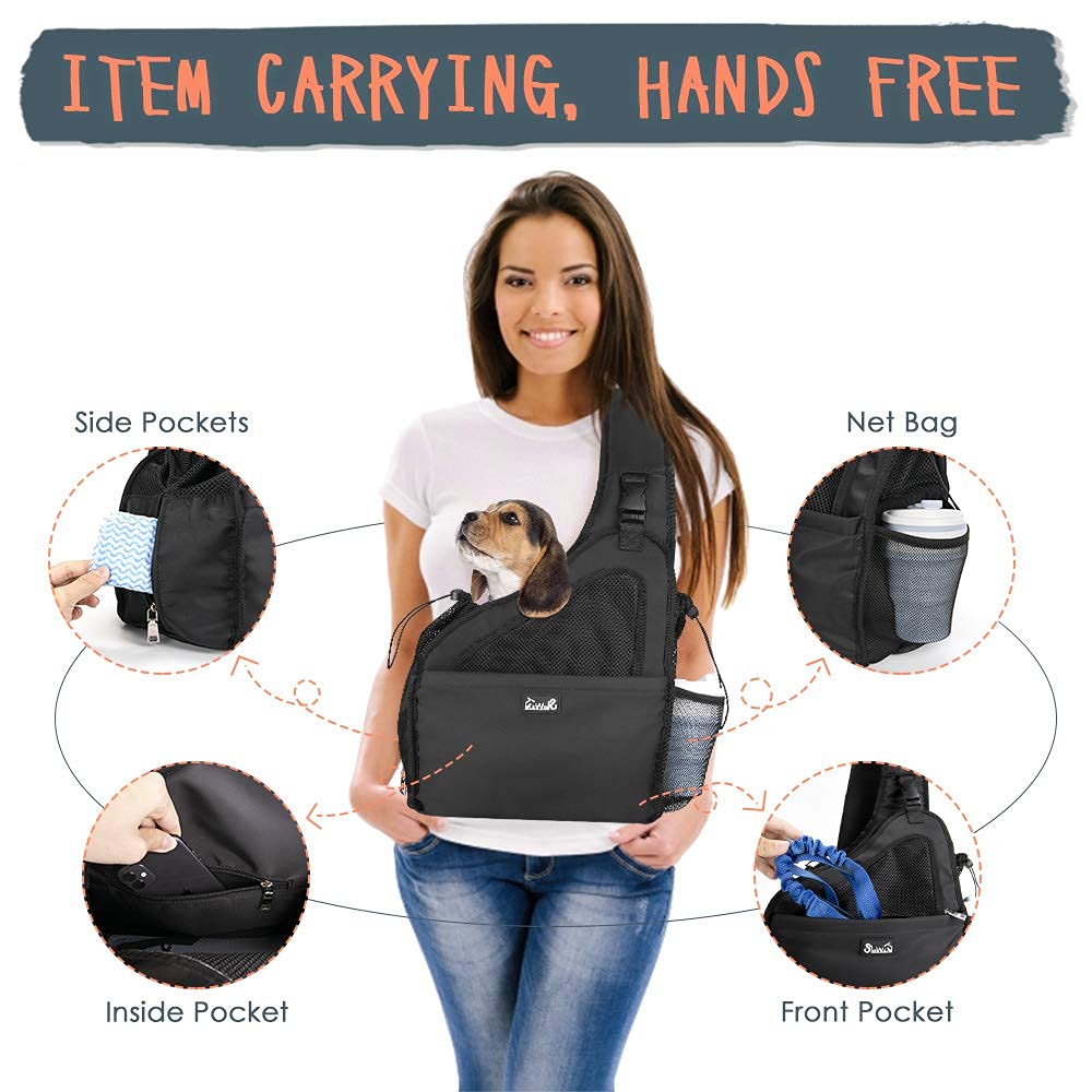 Lukovee dog sling front zipper pocket stores treats and keys within reach