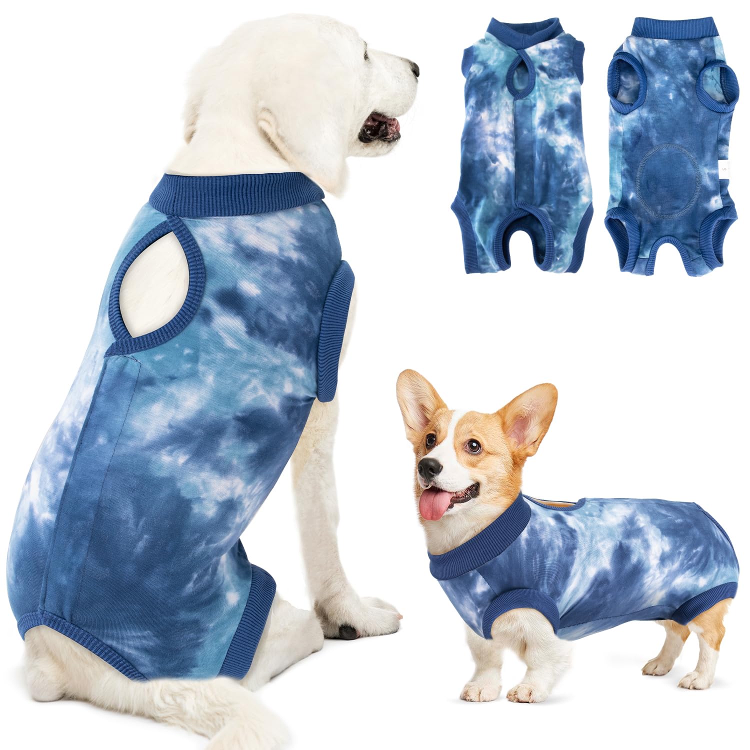 Lukovee Recovery Suit for Dogs shows secure fit for post-surgery comfort.