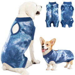 Lukovee Recovery Suit for Dogs shows secure fit for post-surgery comfort.