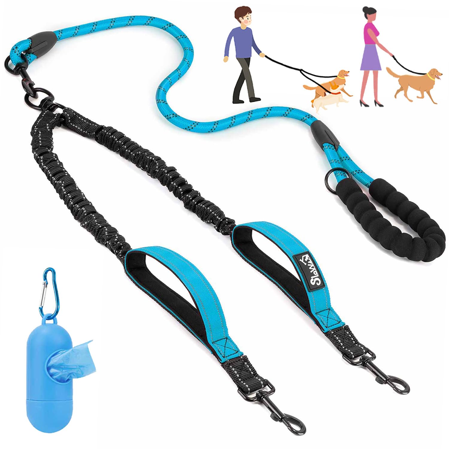 Lukovee Double Dog Leash 360° swivel prevents tangles during active walks
