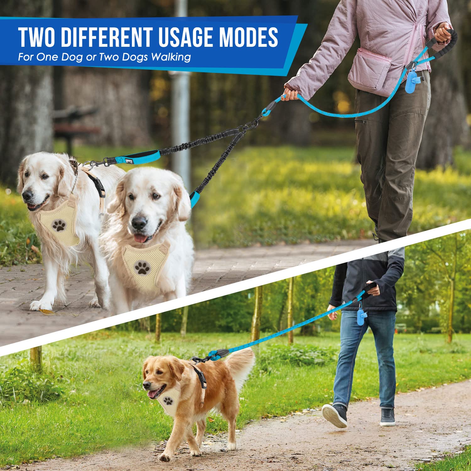 Lukovee dual-leash design supports two dogs for balanced walks