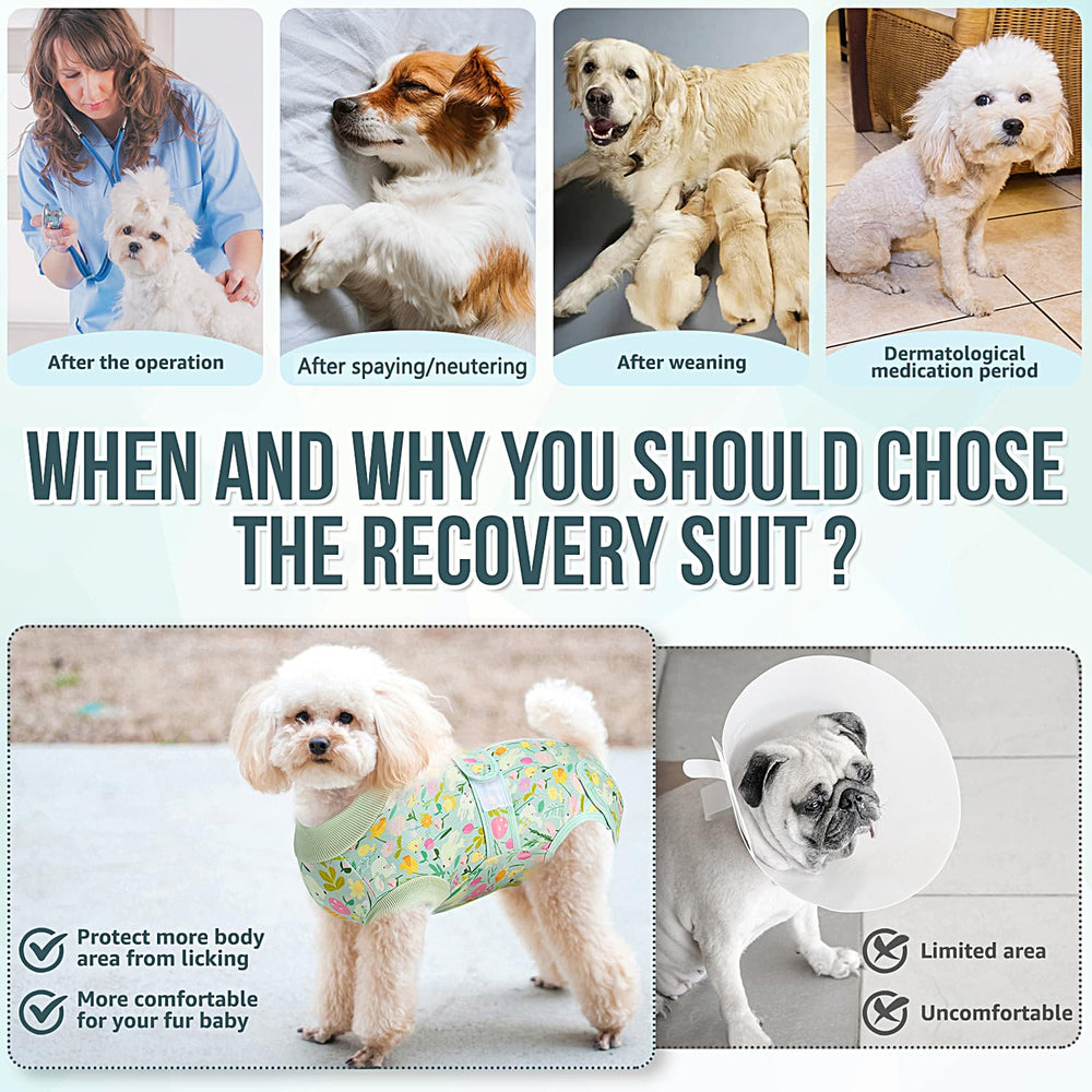 Lukovee green dog recovery suit demonstrates breathable fabric and comfortable stretch