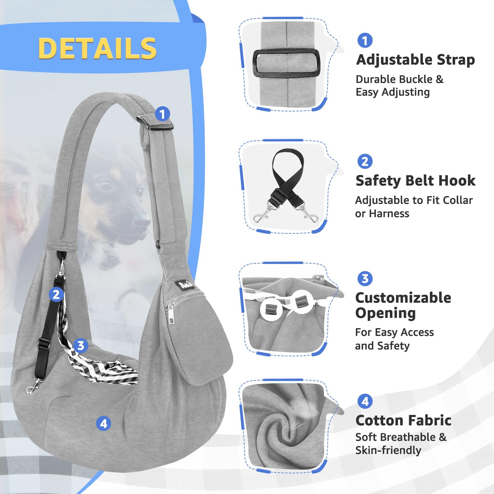 Lukovee Pet Sling adjustable length for a personalized fit