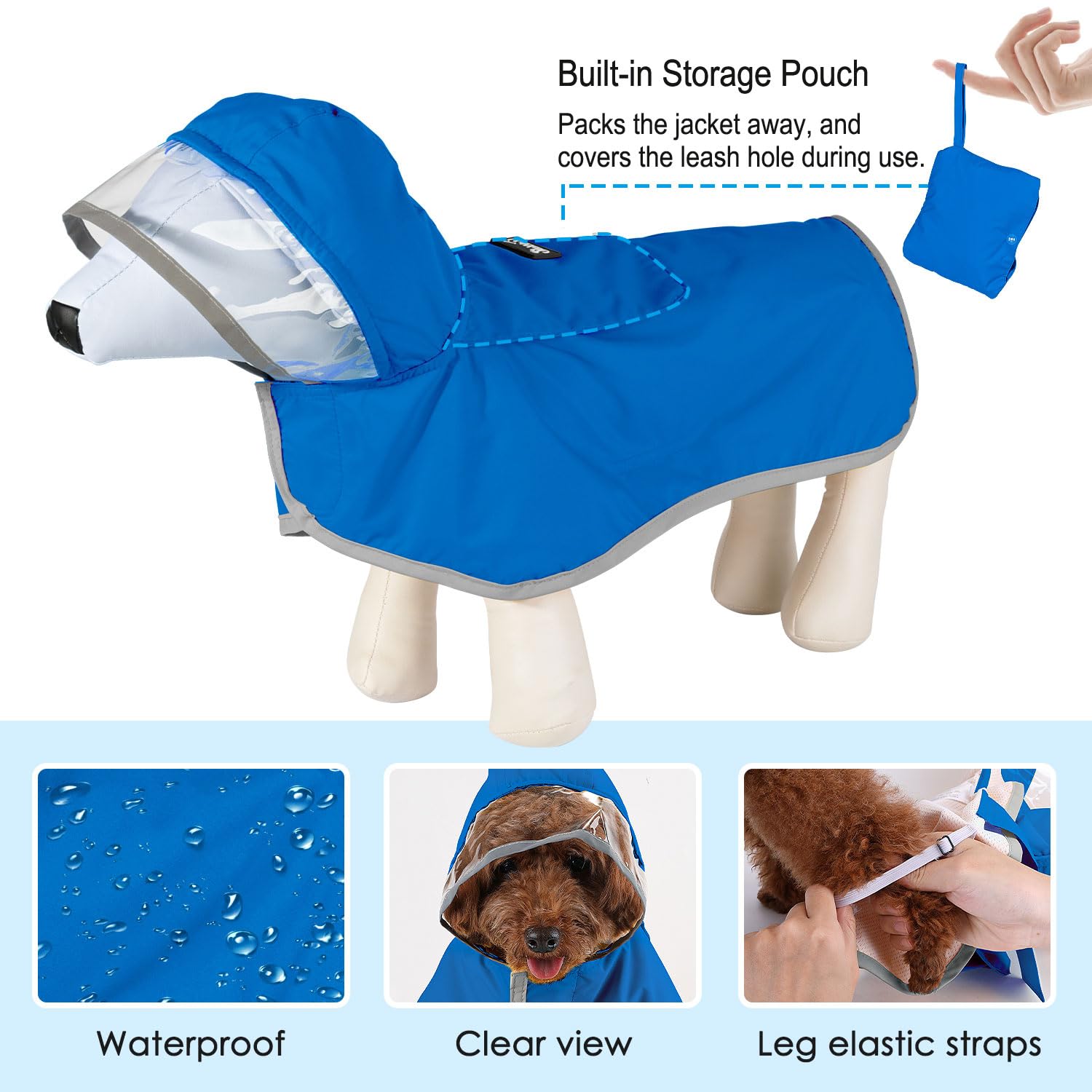 Lukovee raincoat adjustable straps ensure secure fit across breeds.