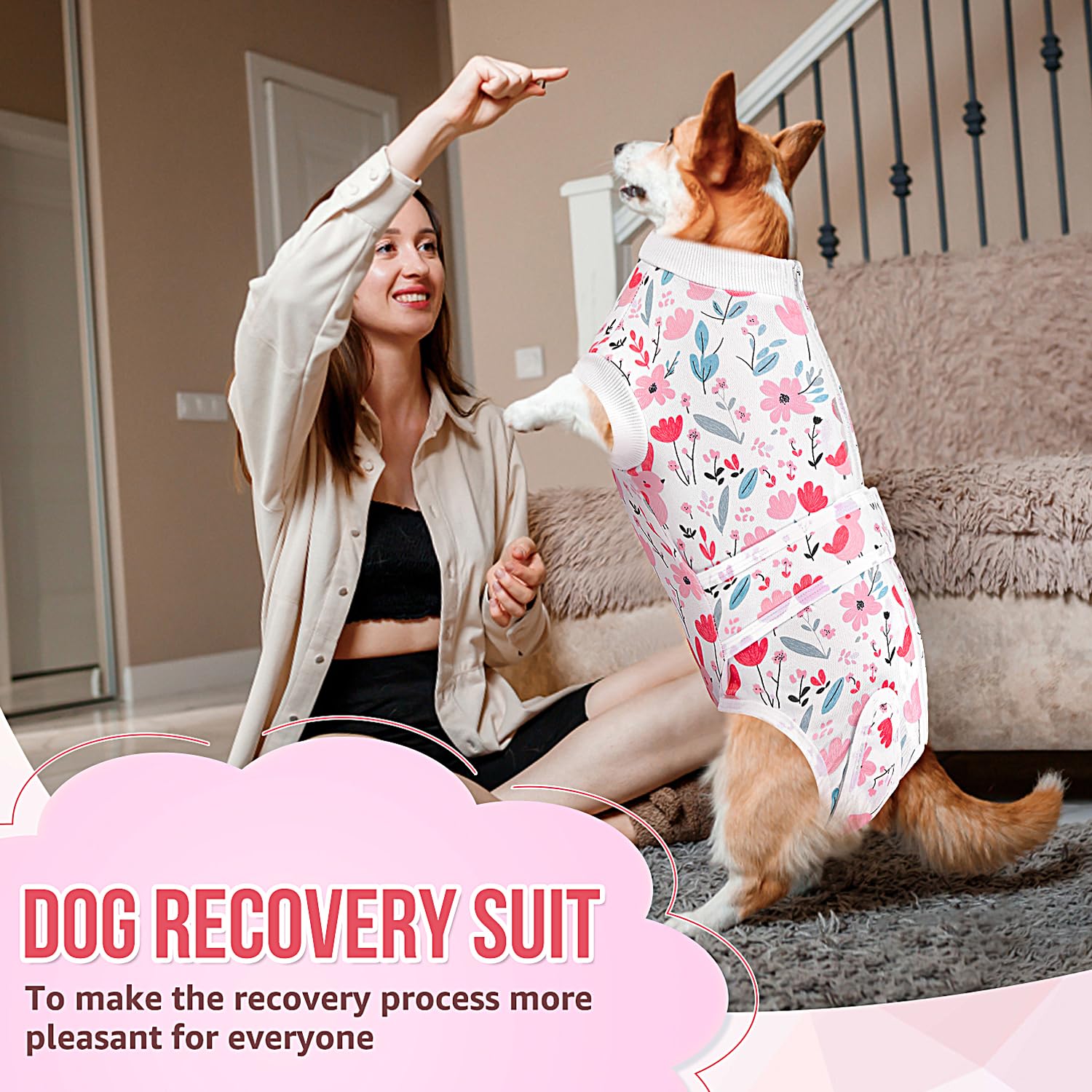 Lukovee Recovery Suit dog soft-polyester offers breathable, cozy recovery wear.