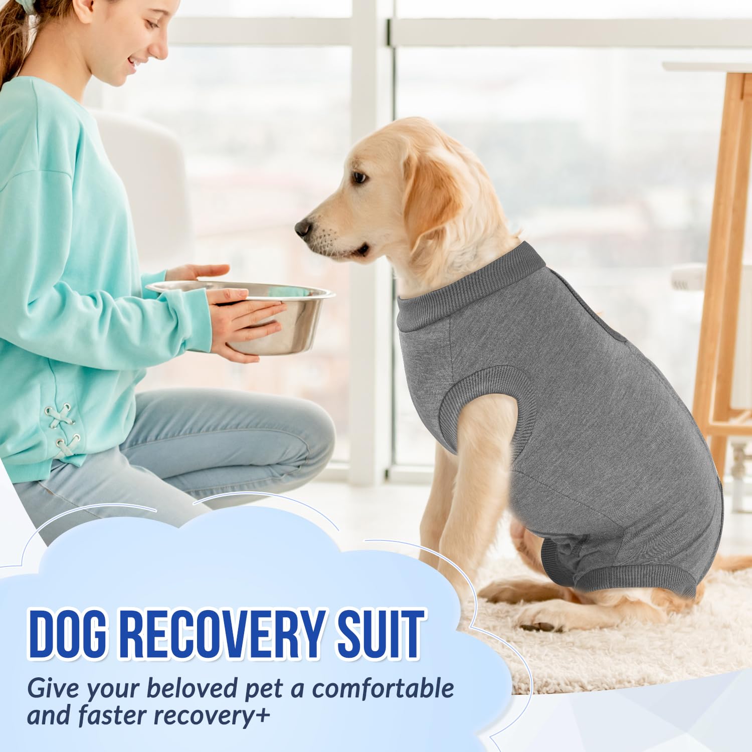 Lukovee Recovery Suit for Dogs shows adjustable back closure for tailoring fit.