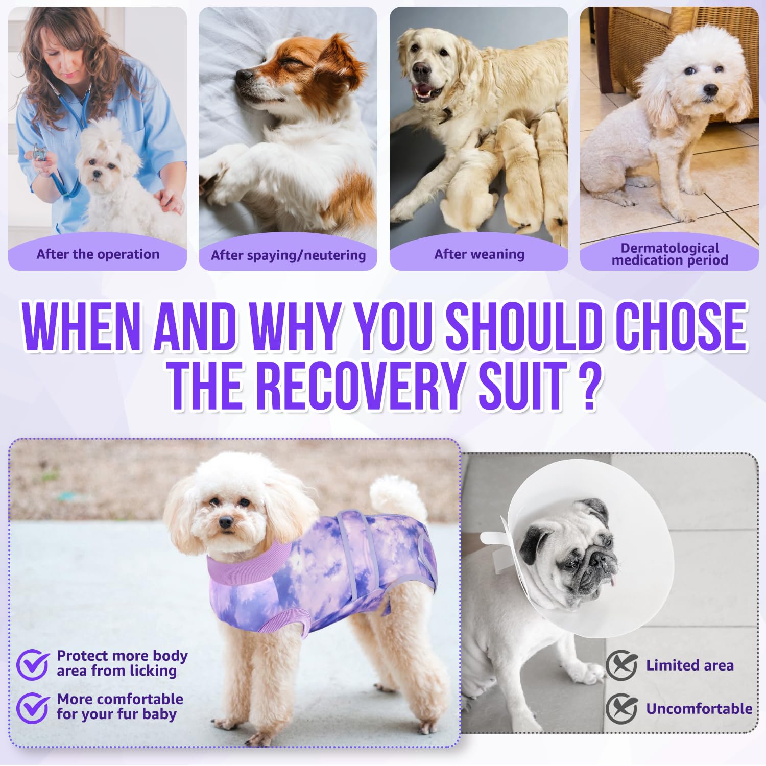 Lukovee Recovery Suit for Dogs adjustable-waist ensures a snug abdomen fit.