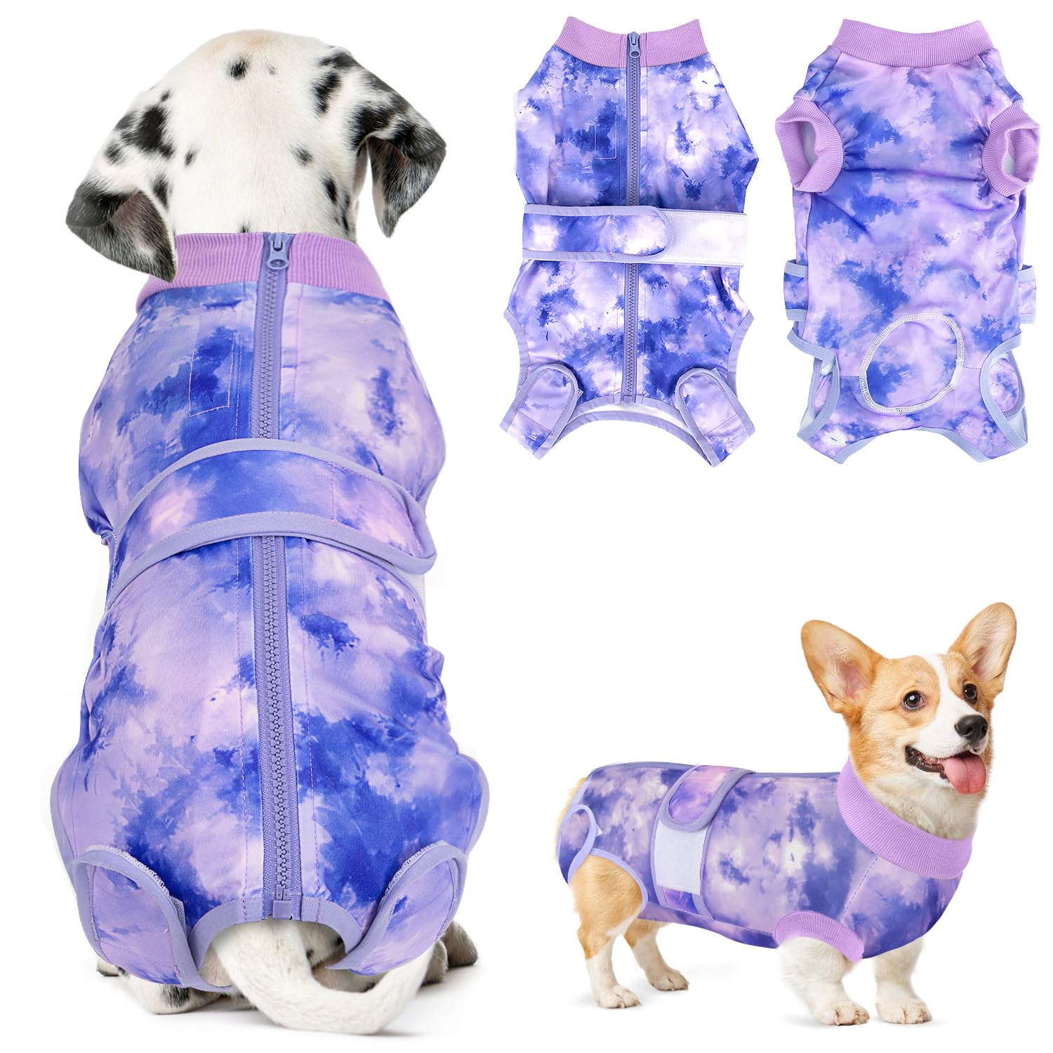 Lukovee Recovery Suit for Dogs back-zipper offers easy wear and quick post-surgery setup.