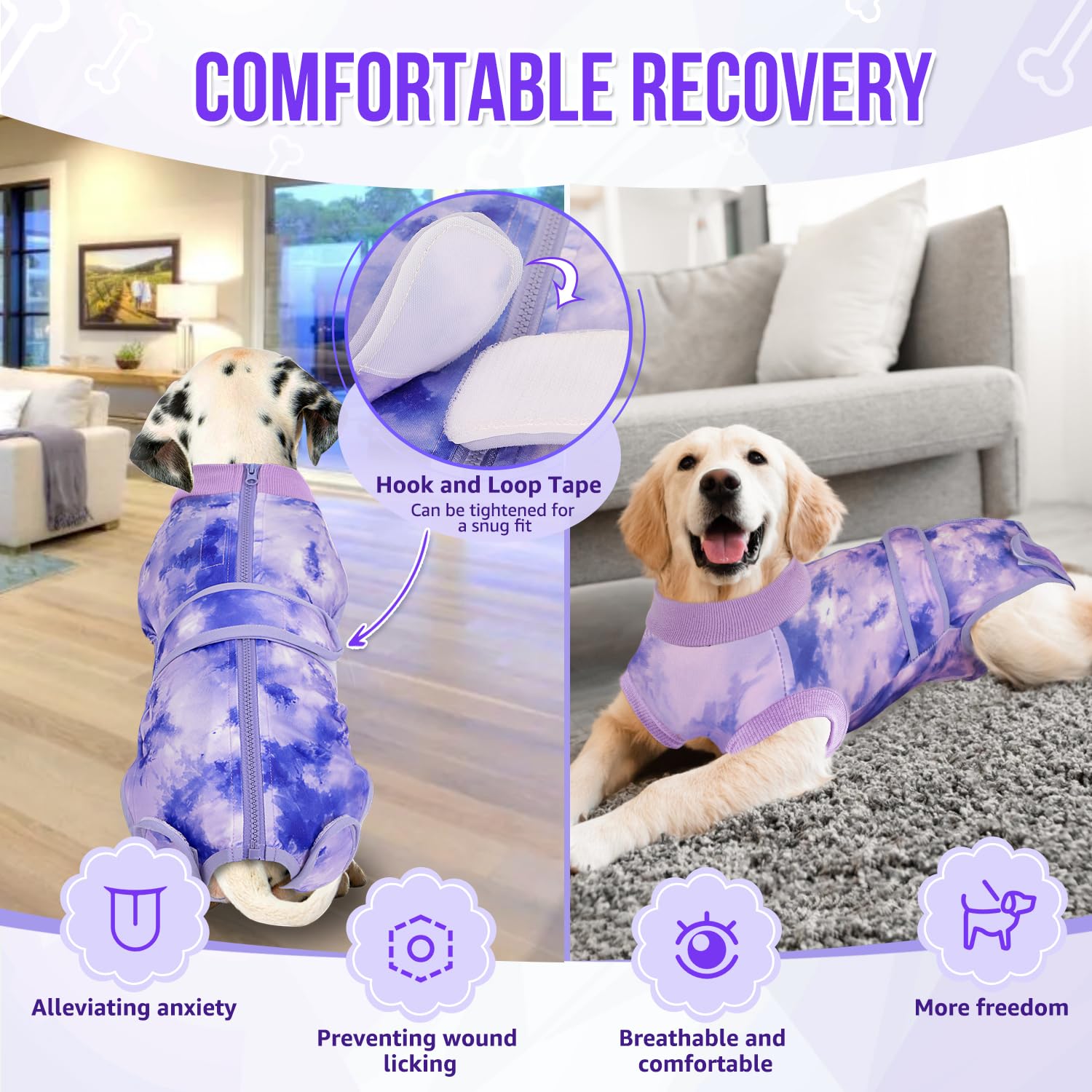Lukovee Recovery Suit for Dogs eight-sizes-available ensures a snug fit for many breeds.