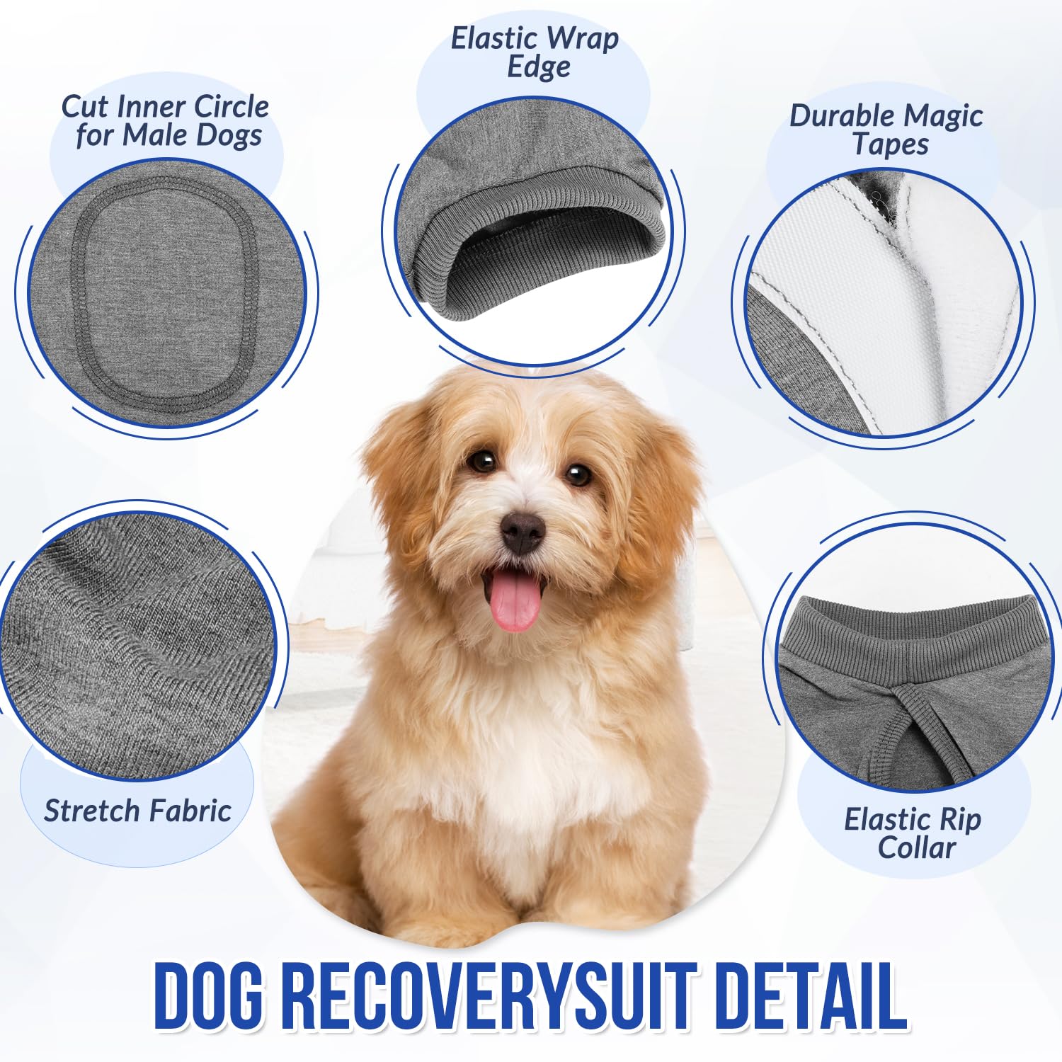Lukovee Recovery Suit for Dogs highlights toilet-friendly back design enabling bathroom breaks.
