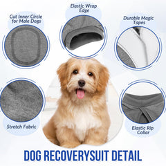 Lukovee Recovery Suit for Dogs highlights toilet-friendly back design enabling bathroom breaks.
