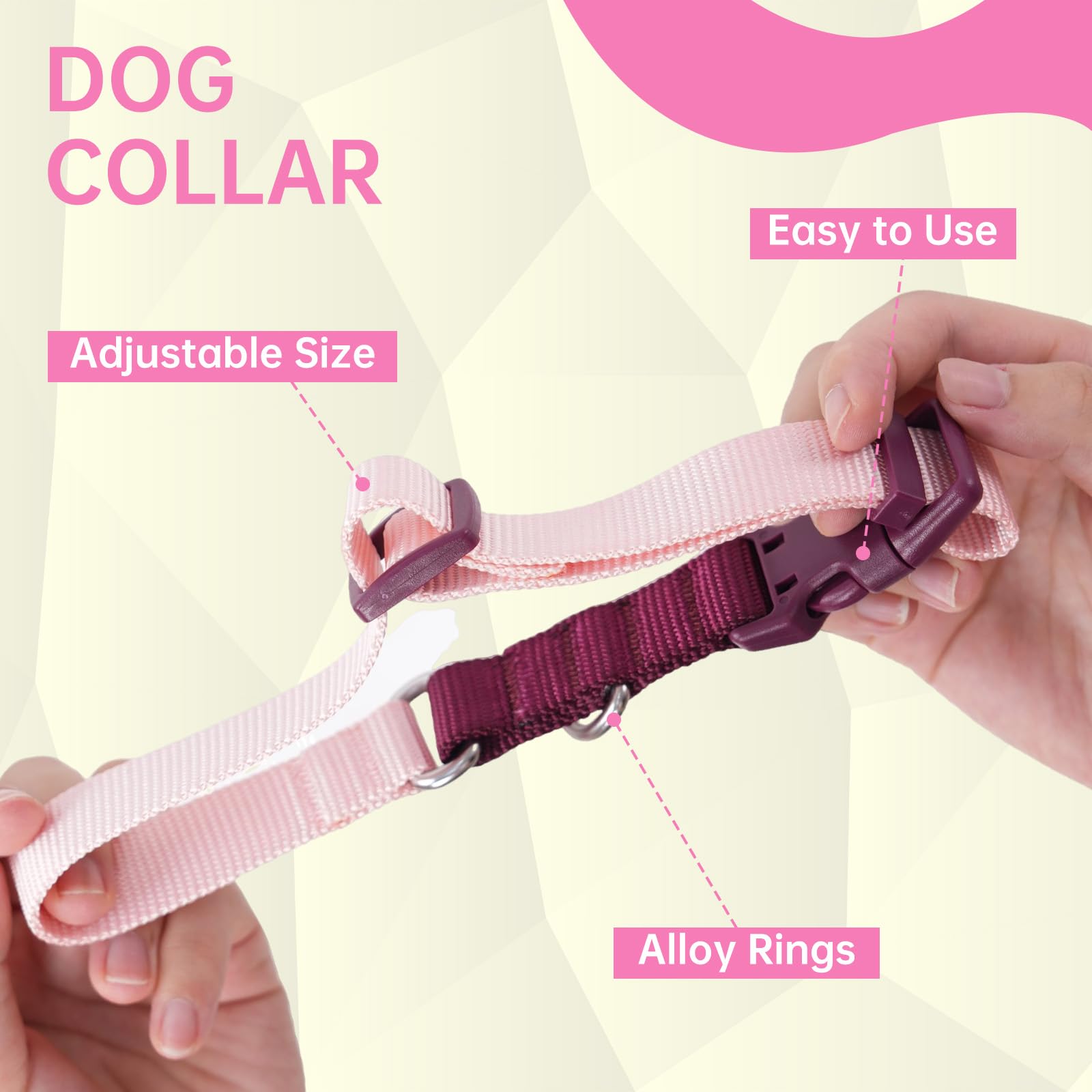 LULUPET leash and collar set pink small, durable attachment points for daily use