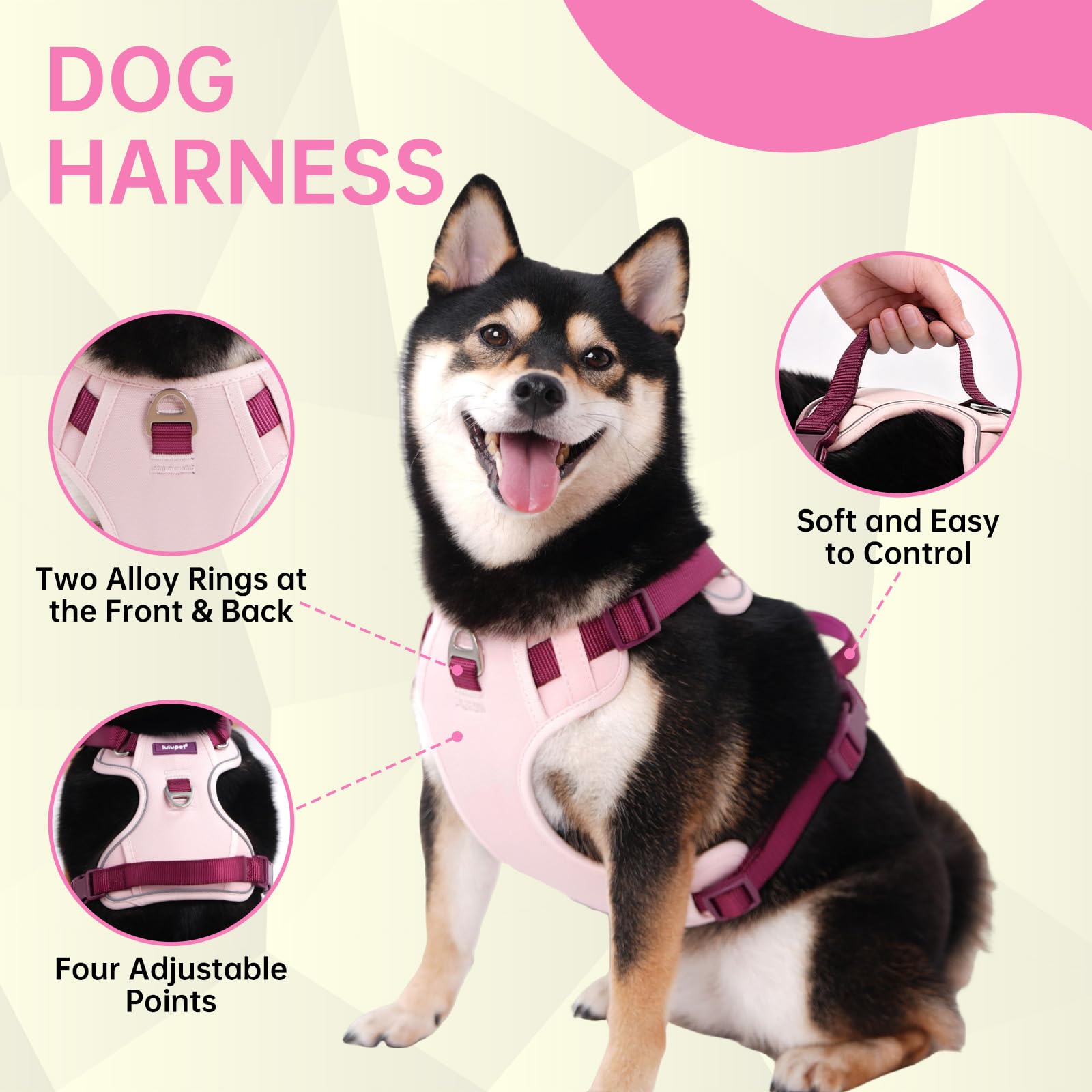 LULUPET reflective strip pink small, enhances night visibility for safer walks