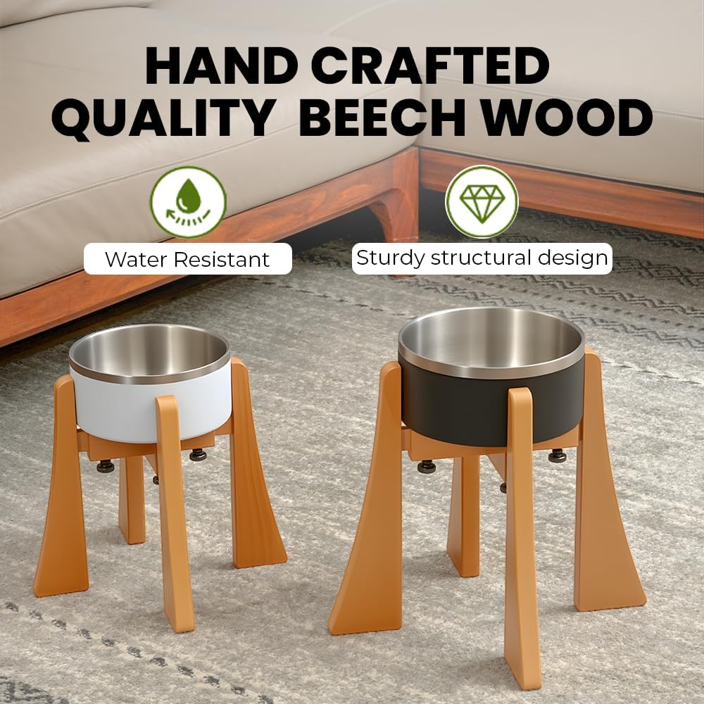 LuLuwood Beech dog bowl stand width adjustment accommodates different bowls
