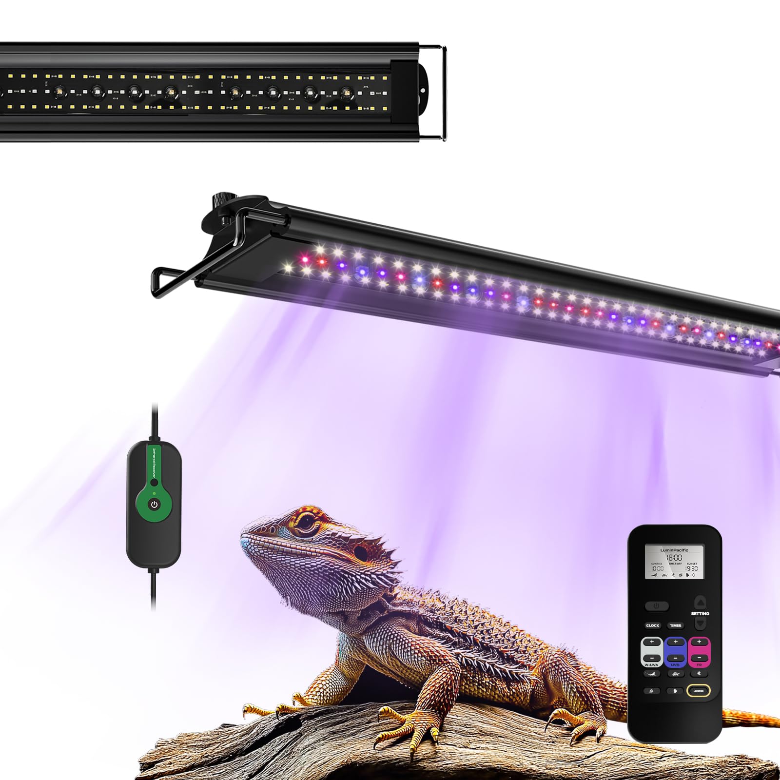 LuminPacific 12W UVB strip lamp with remote for natural daylight cycle