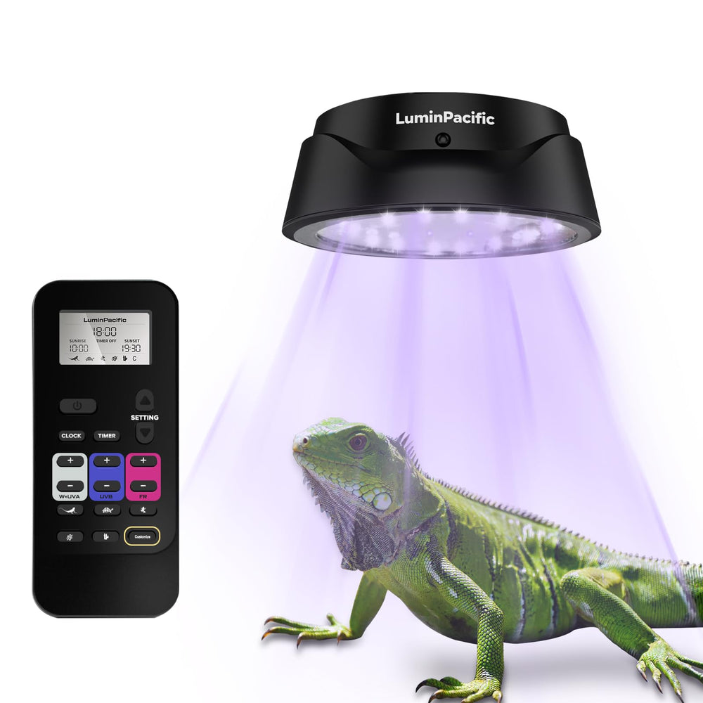 LuminPacific LED reptile light with remote control for precise cycle timing