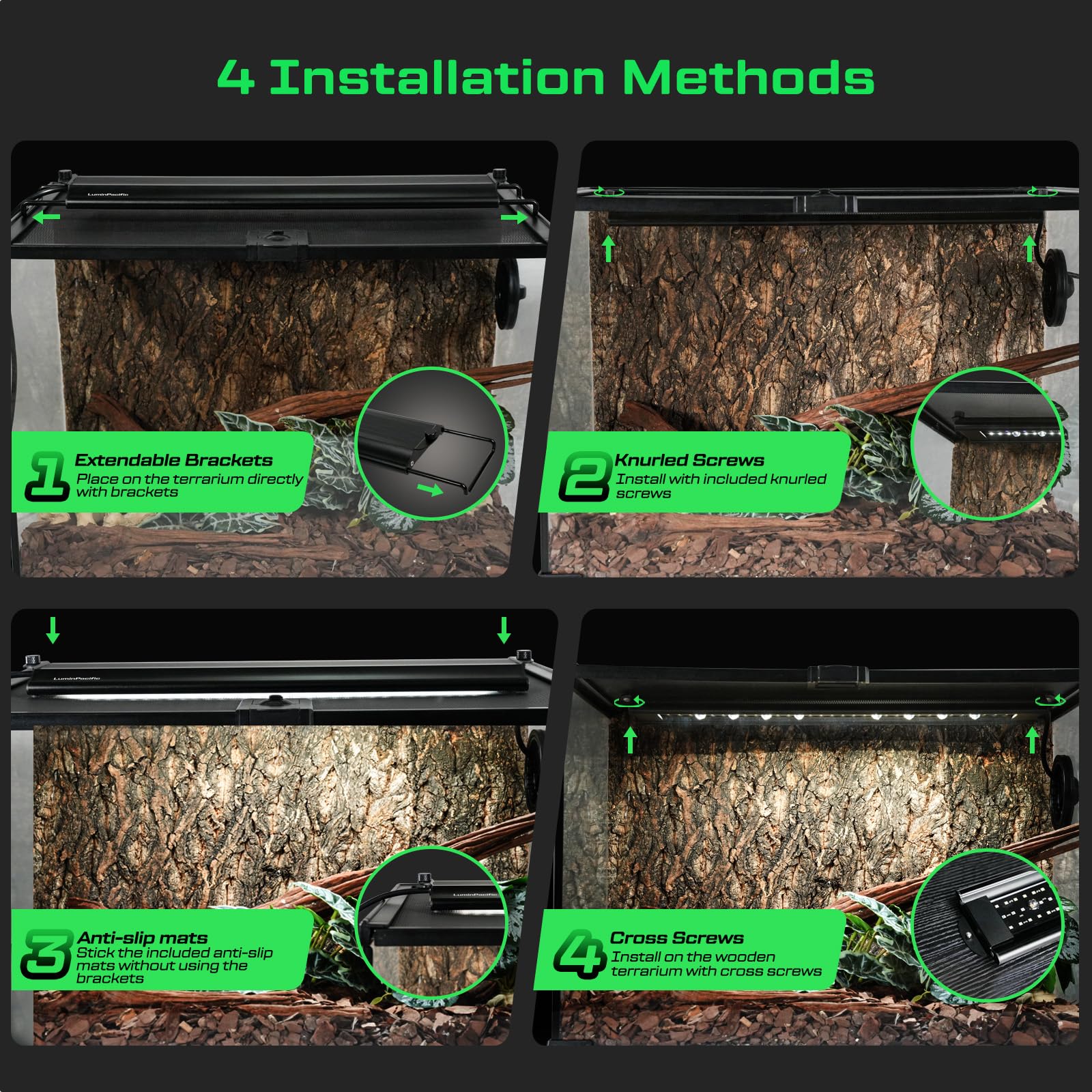 LuminPacific five preset modes for common reptile species lighting.