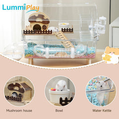 LummiPlay 2-layer hamster house with transparent walls enhances visibility.