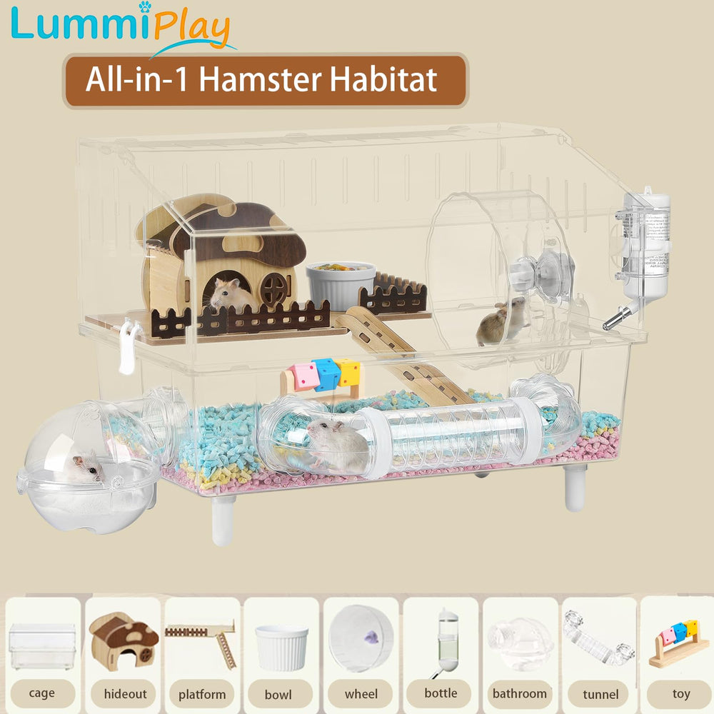 LummiPlay 9-in-1 hamster cage top-open design facilitates quick feeding and interaction.