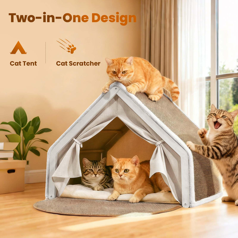LUNNTE cat house with curtains creates a cozy private den for naps and quiet retreat