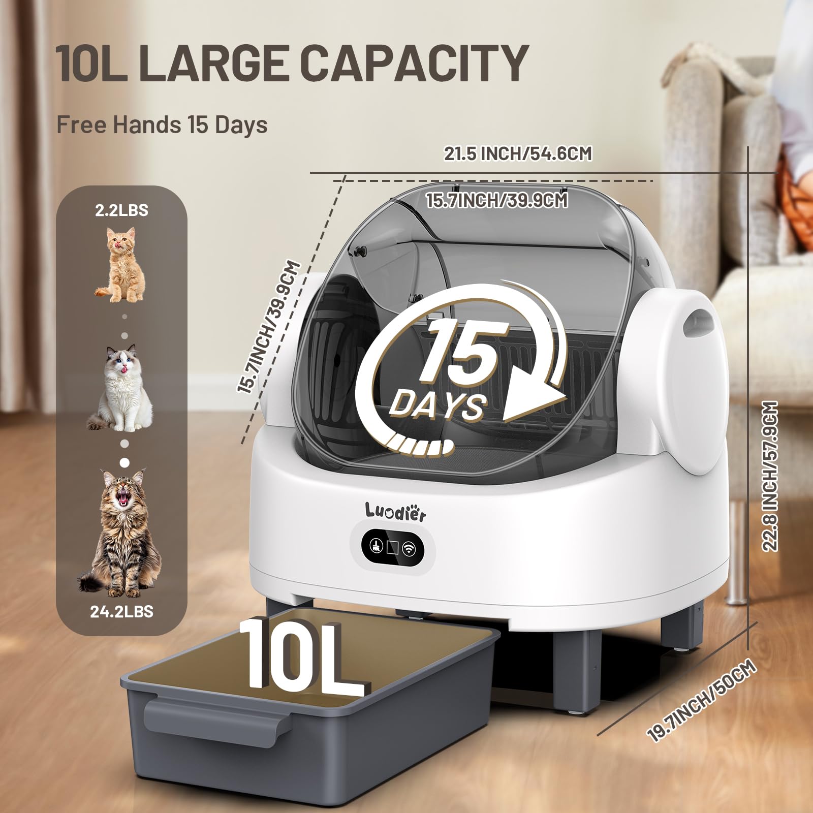 LUODIER litter box with roller cleaning for quick refresh