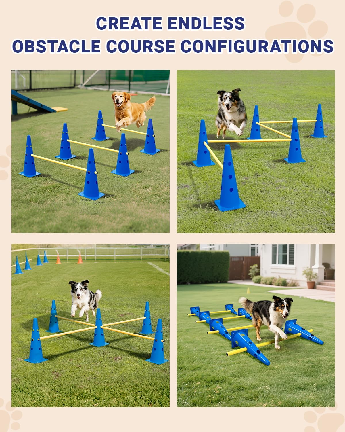Lupar dog agility weave poles enable varied zig-zag layouts for training.