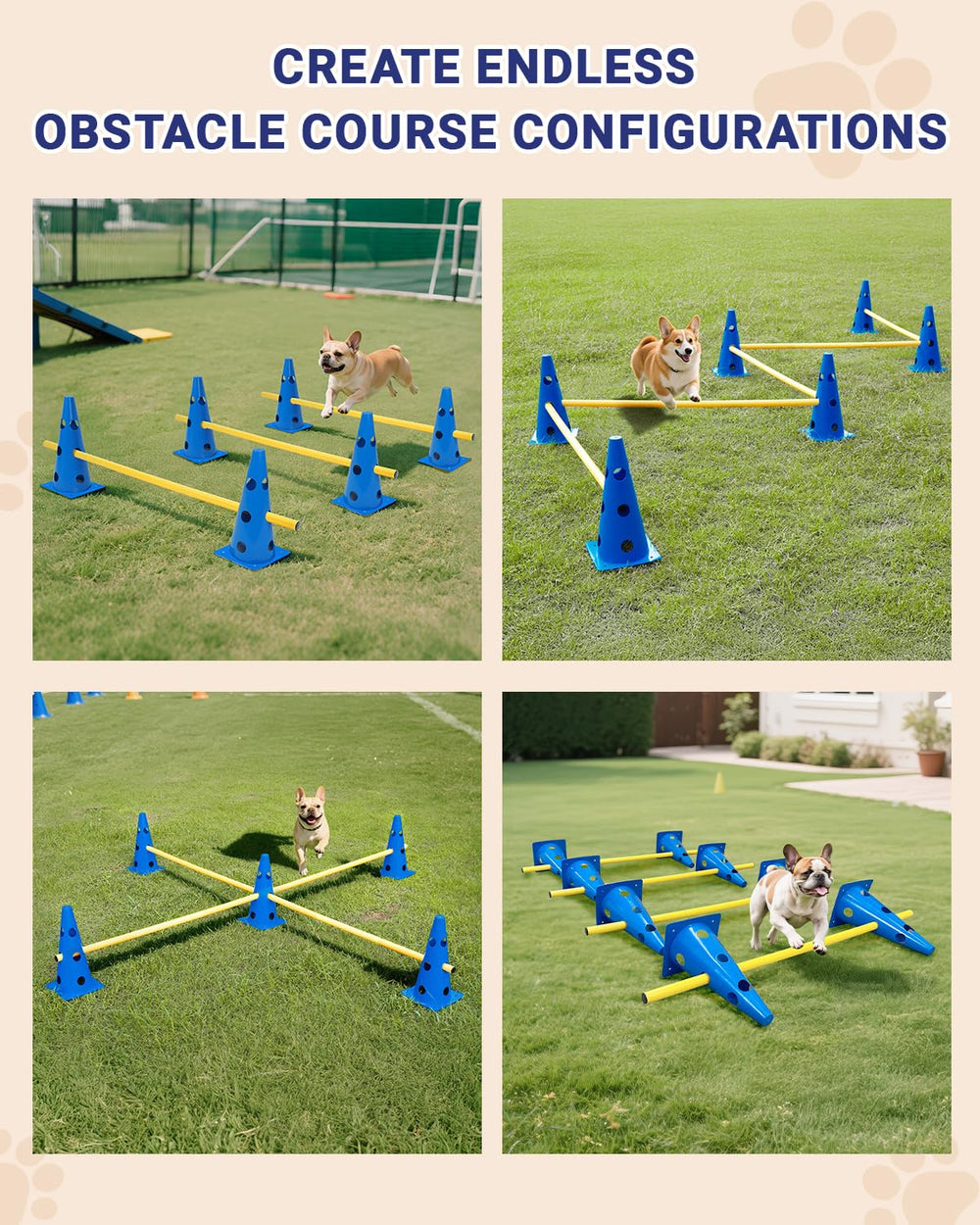 Lupar weave poles and zig-zag tunnel training setup for engagement.