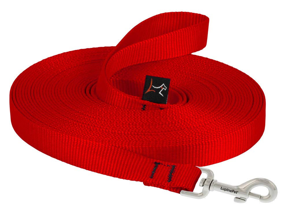 LupinePet Basics 3/4in red 30ft training lead extended view for distance training.