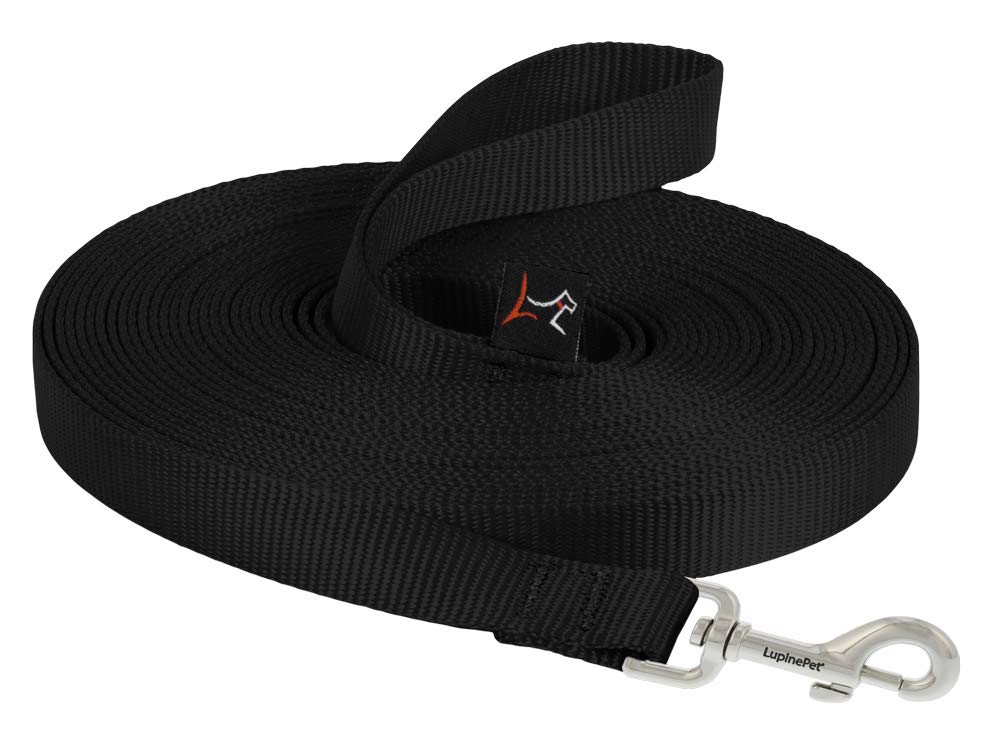 LupinePet Basics 30ft training lead in black for distance training and exploration.