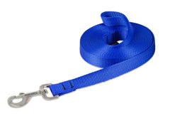 LupinePet Basics blue 15-foot training lead with sturdy self-loop handle for distance training