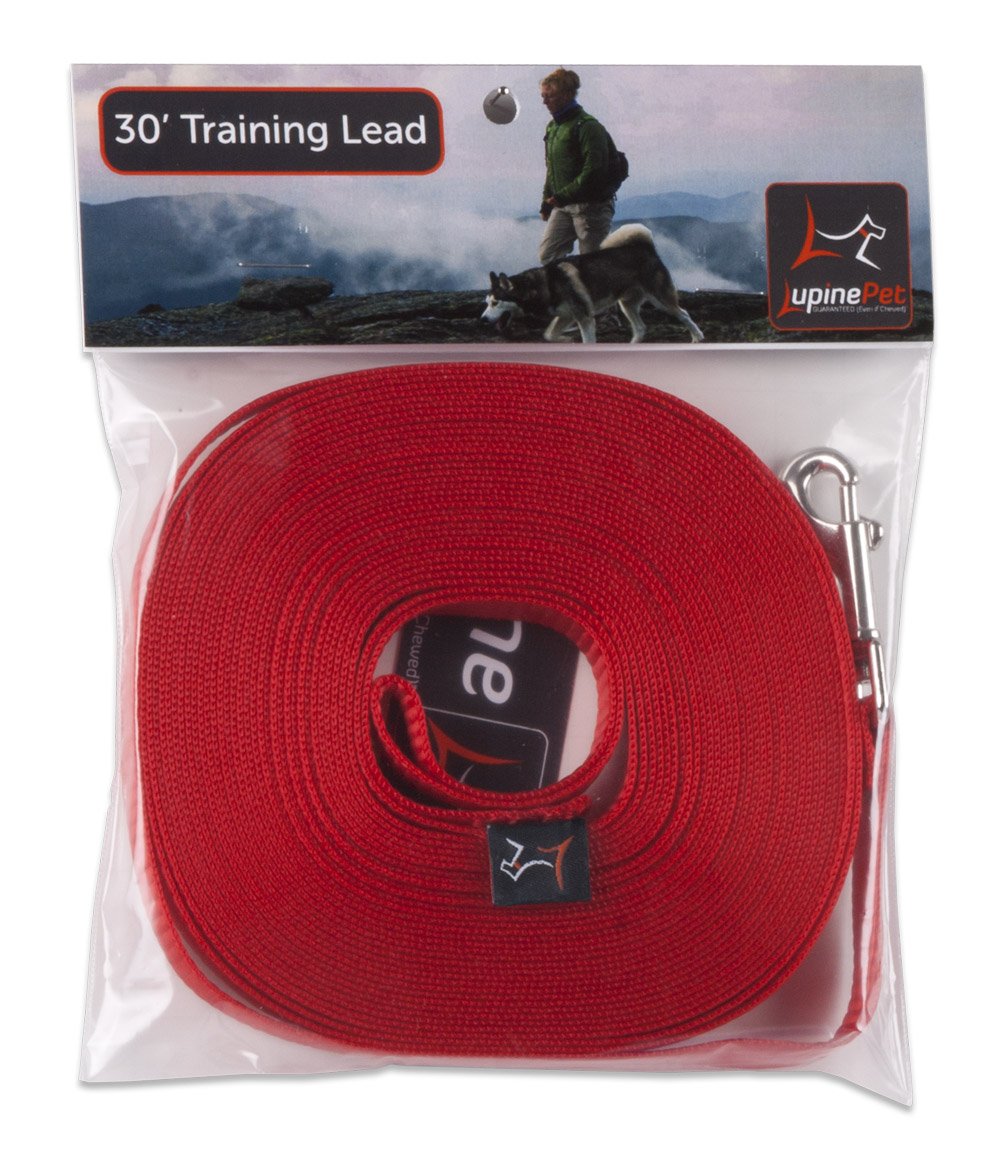 LupinePet Basics 1/2-inch red leash 30ft extends puppy's range while keeping control.