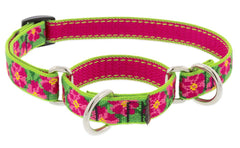 LupinePet martingale collar with petunias design, 3/4-inch wide, secures dogs during walks.