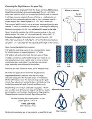 Close-up of LupinePet Originals Turtle Reef harness highlighting durable jacquard nylon and chew-replace promise.