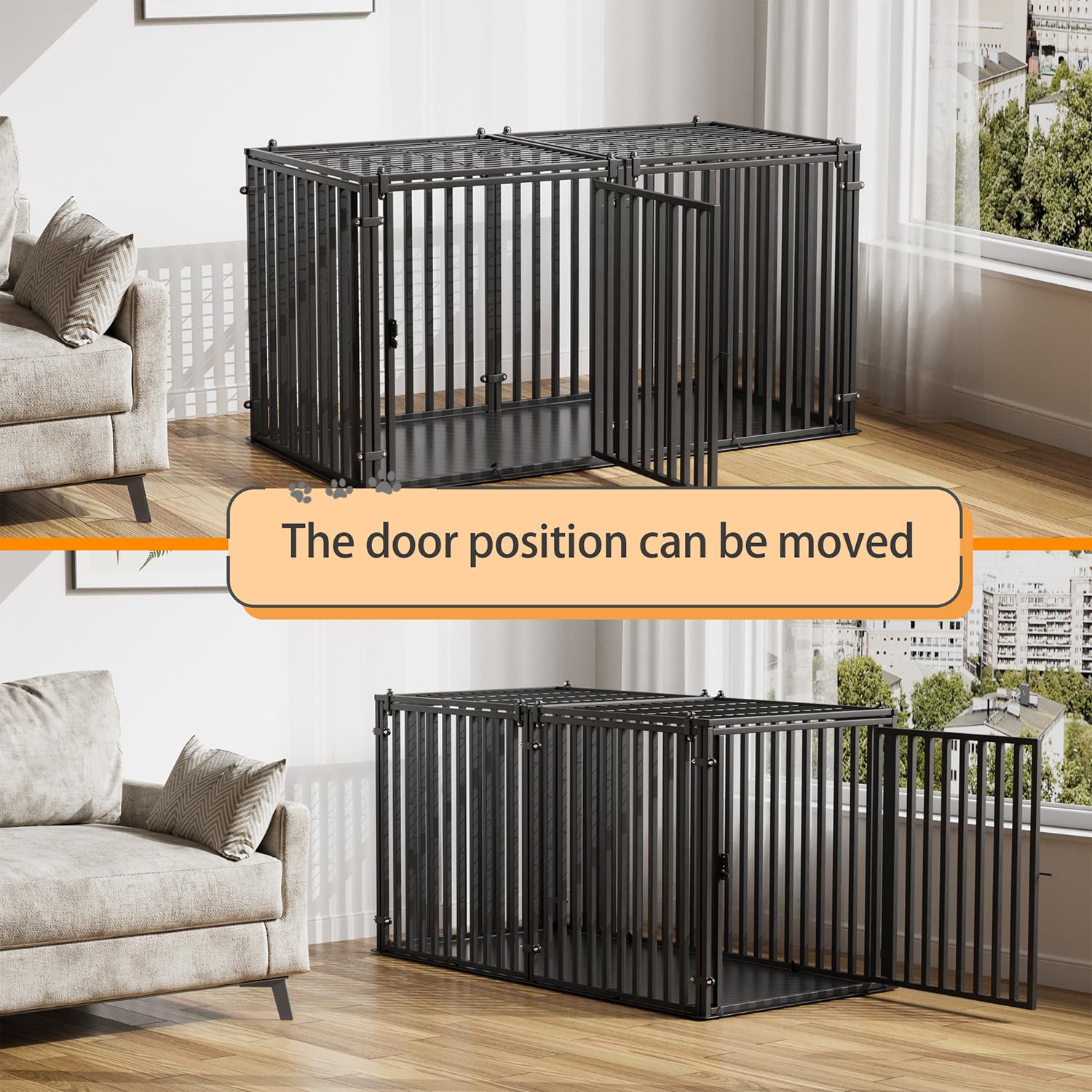LURIVA steel tube dog crate demonstrates easy tool-free assembly.