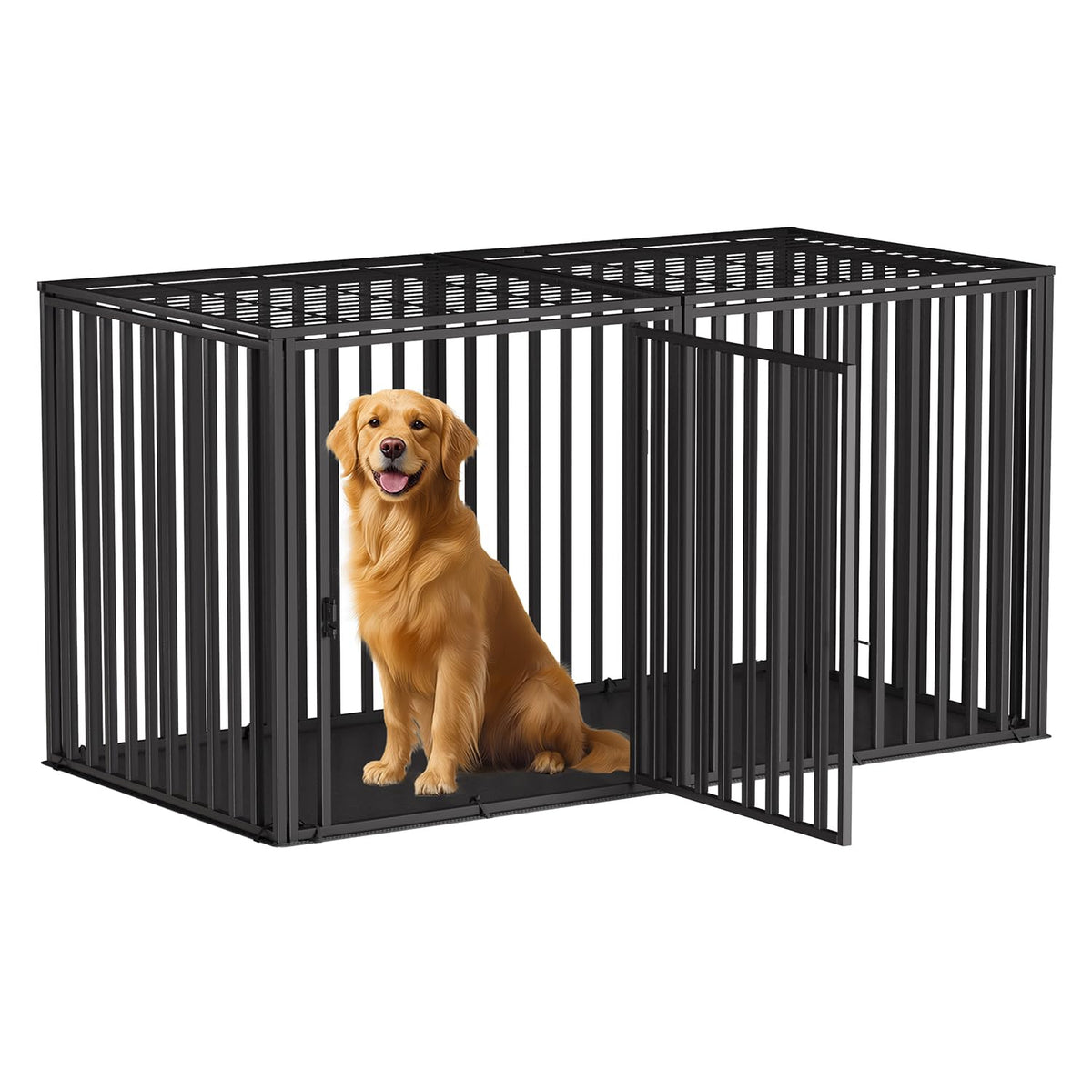 LURIVA steel tube dog crate with top cover provides secure containment for energetic dogs.