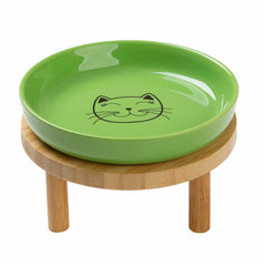 Lusifaco cuencos elevados de cerámica con soporte de bambú para alimentación estable