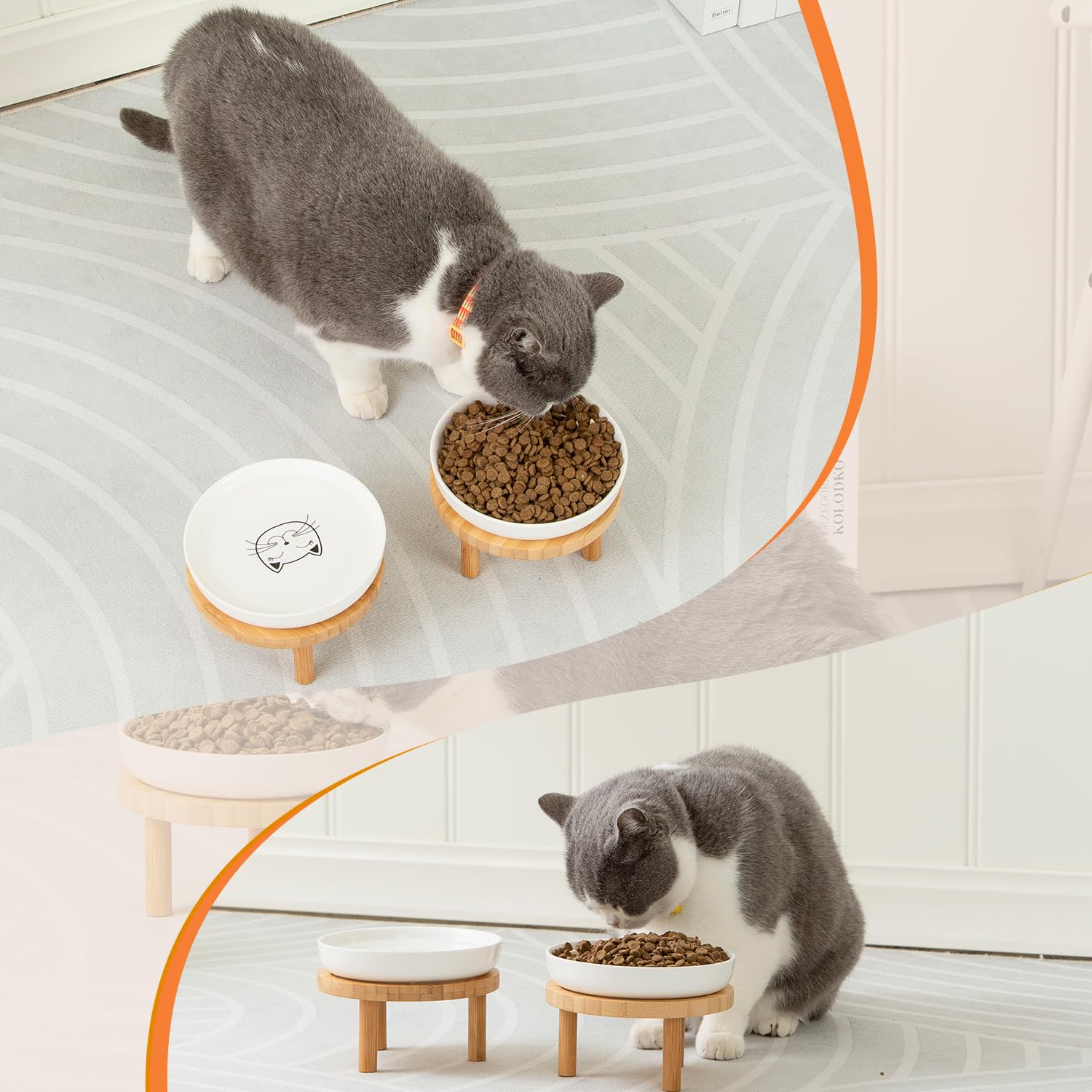 Lusifaco grey indoor cat bowls suitable for daily use.