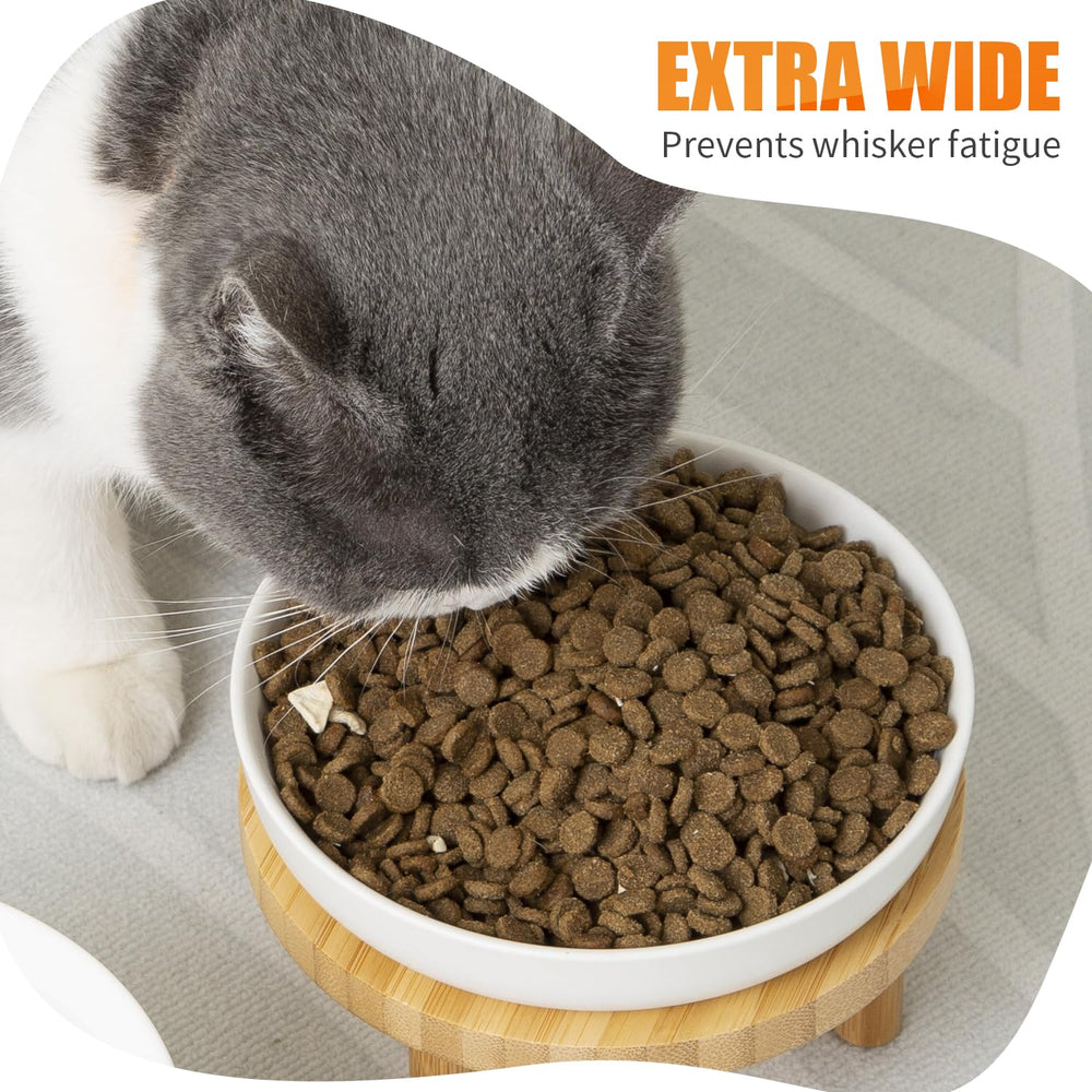 Lusifaco raised cat feeding station keeps ceramic dishes at a convenient height