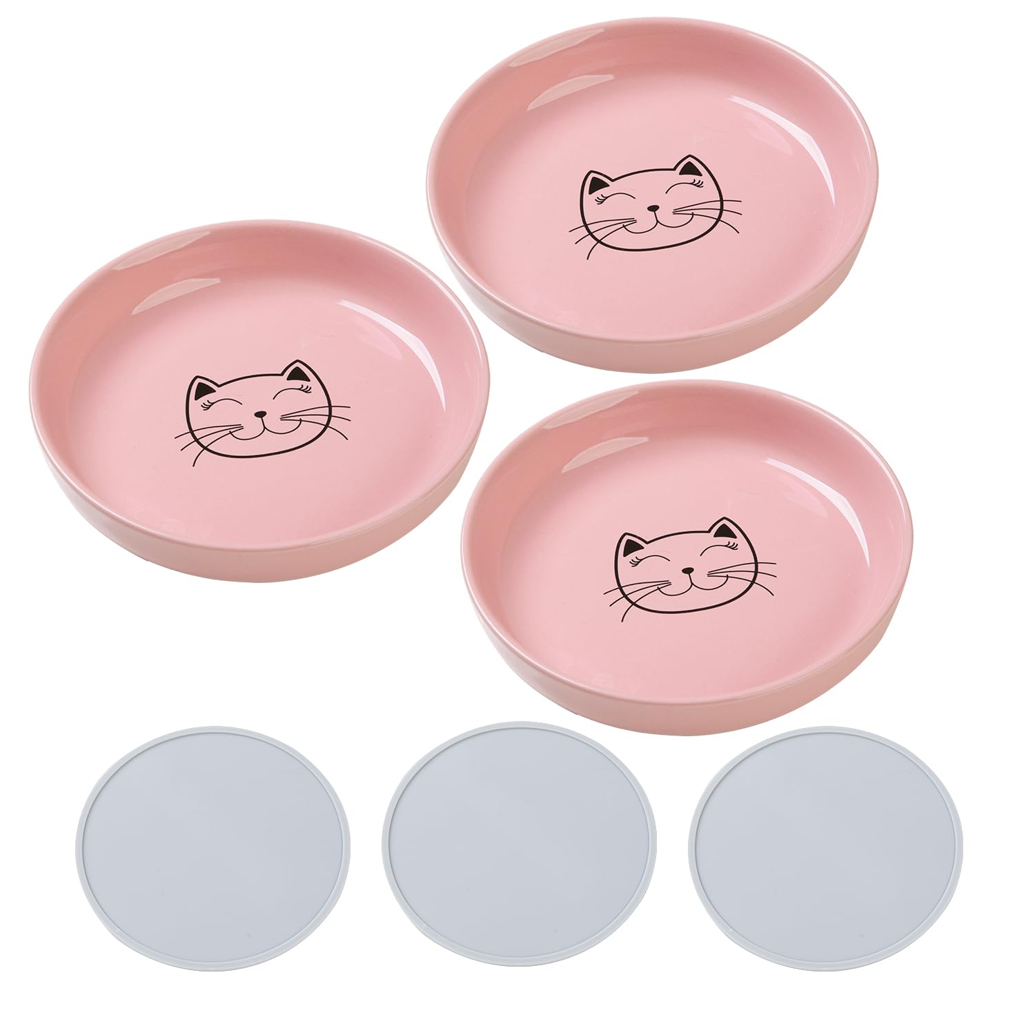 Lusifaco shallow pink cat bowls with non-slip mat promote stable, mess-free meals.