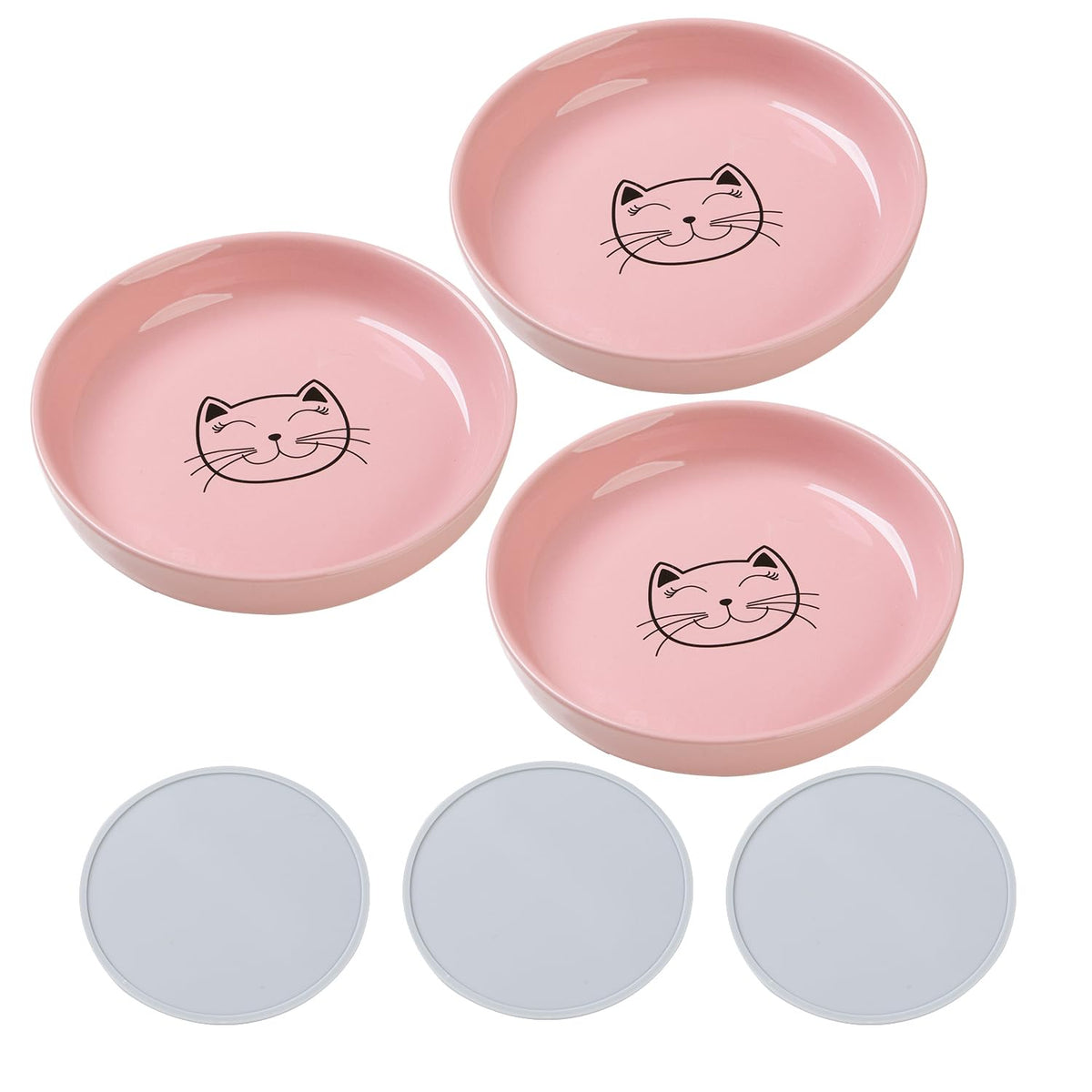 Lusifaco shallow pink cat bowls with non-slip mat promote stable, mess-free meals.