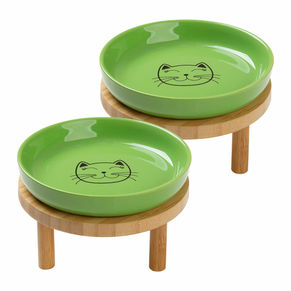 Lusifaco shallow elevated cat bowls stand for tidy feeding.