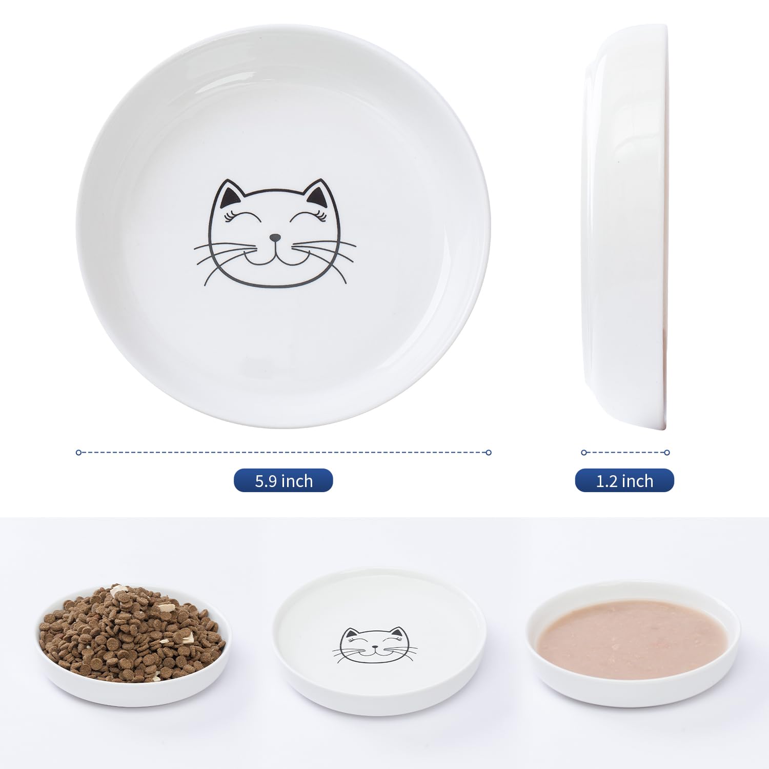 Lusifaco three-piece cat dish set covers water, dry and wet foods.