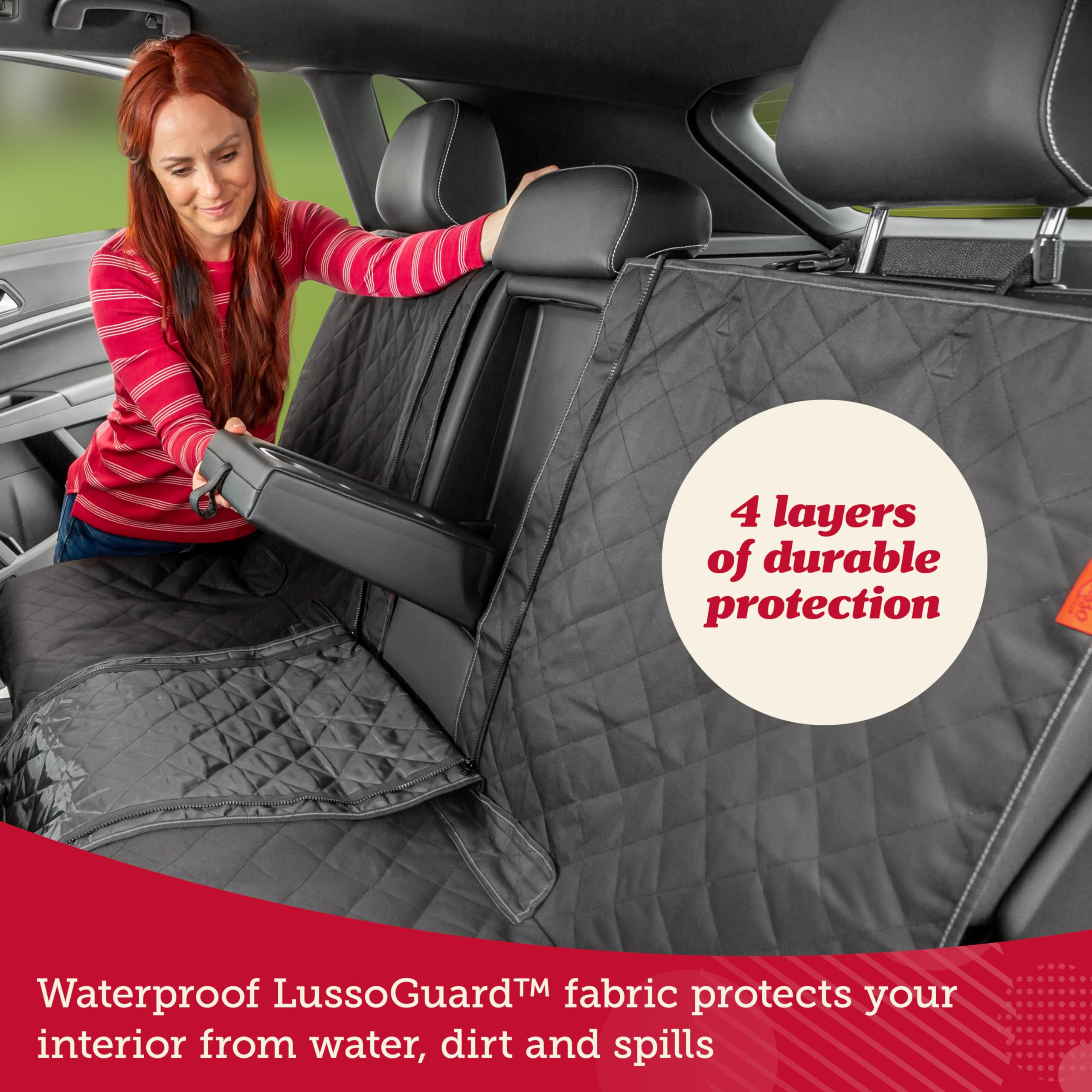 Lusso Gear machine-washable dog seat cover for easy cleanup.
