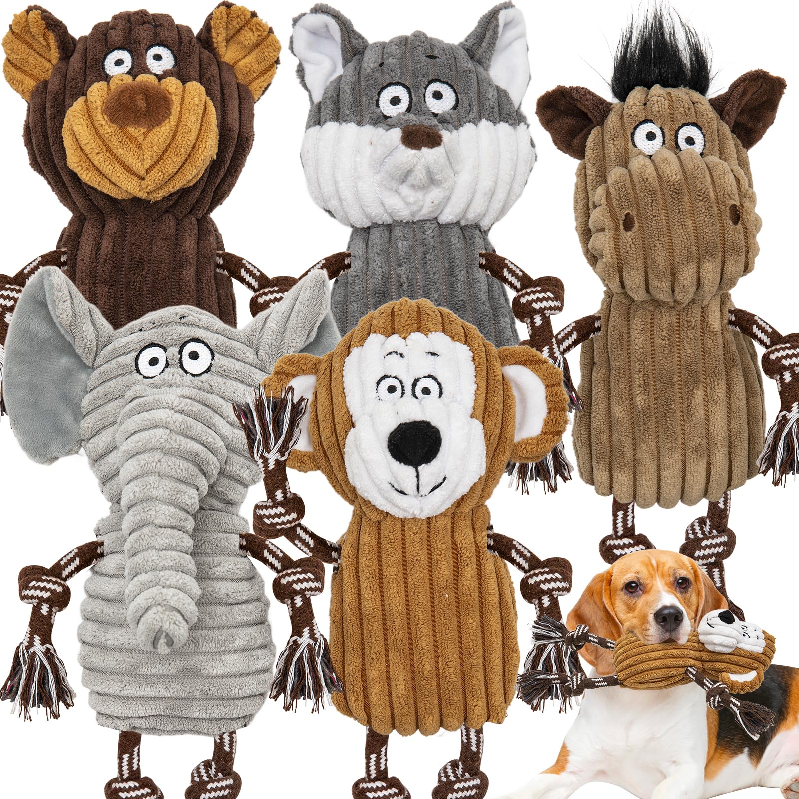 Luudoogs five pack large dog squeaky toys Monkey provide engaging playtime for energetic dogs