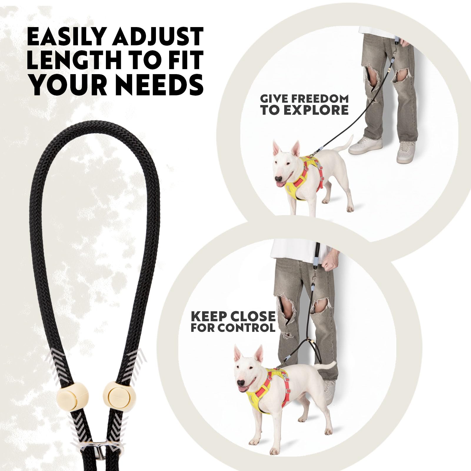 Luvfunaire hands-free leash city walk in-use highlights steady control during urban strolls.