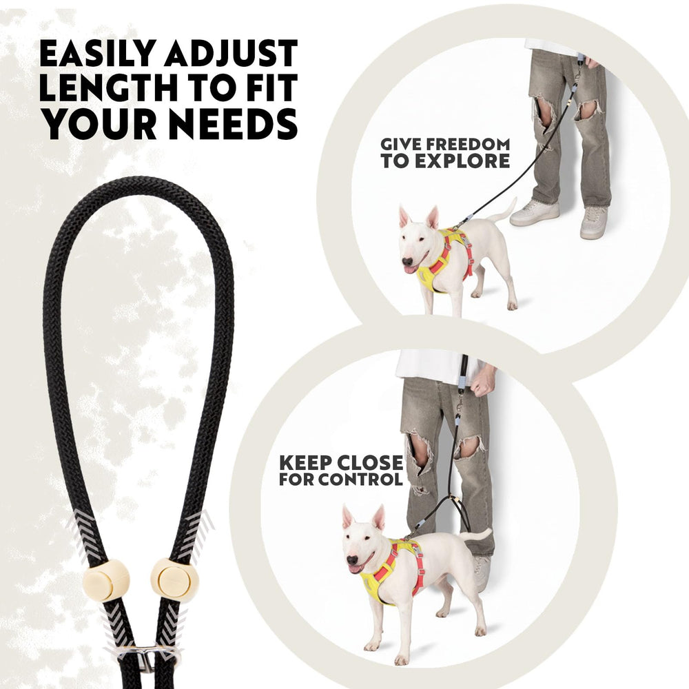 Luvfunaire hands-free leash city walk in-use highlights steady control during urban strolls.