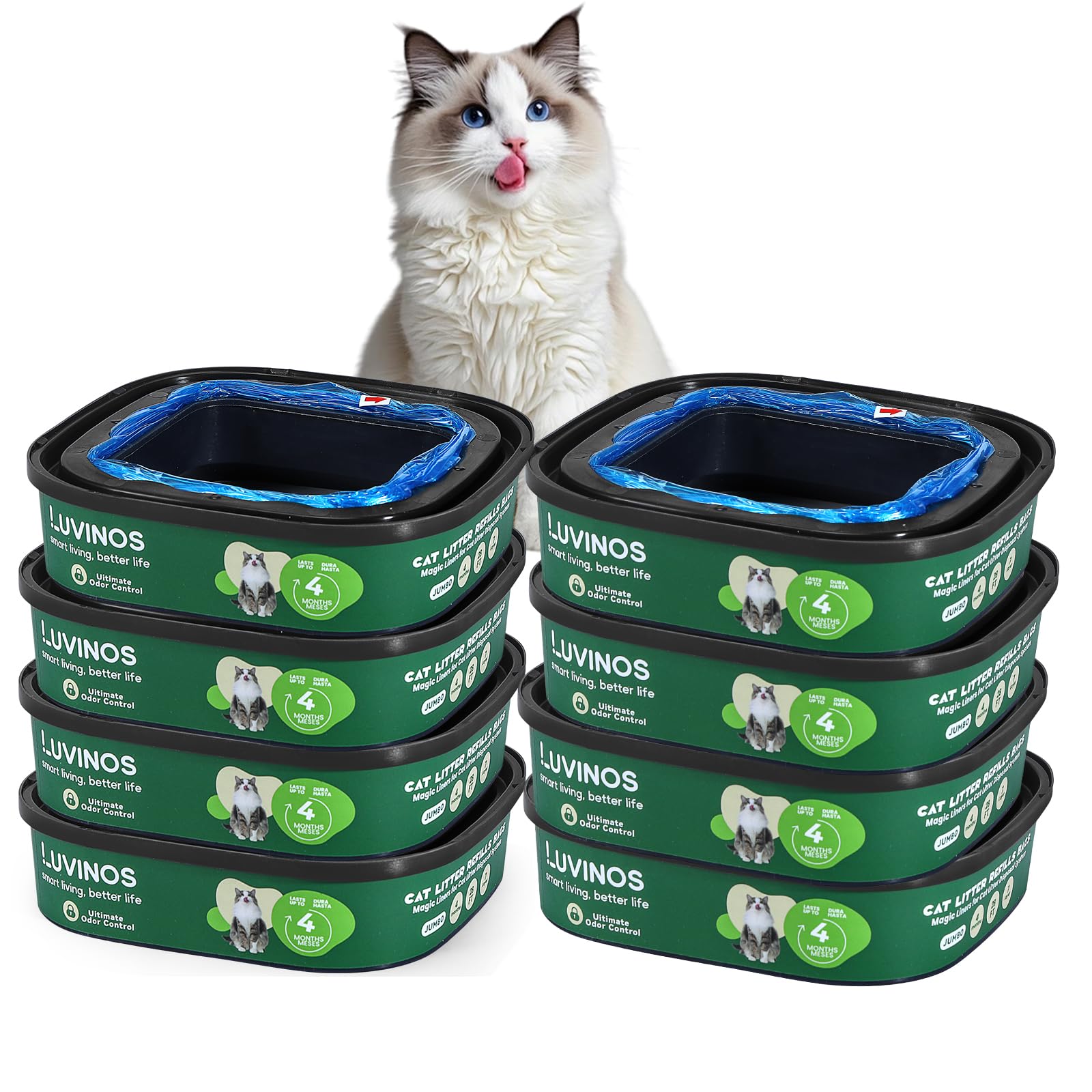 Luvinos cat litter refill bags 28ft 8-pack for easy replacement