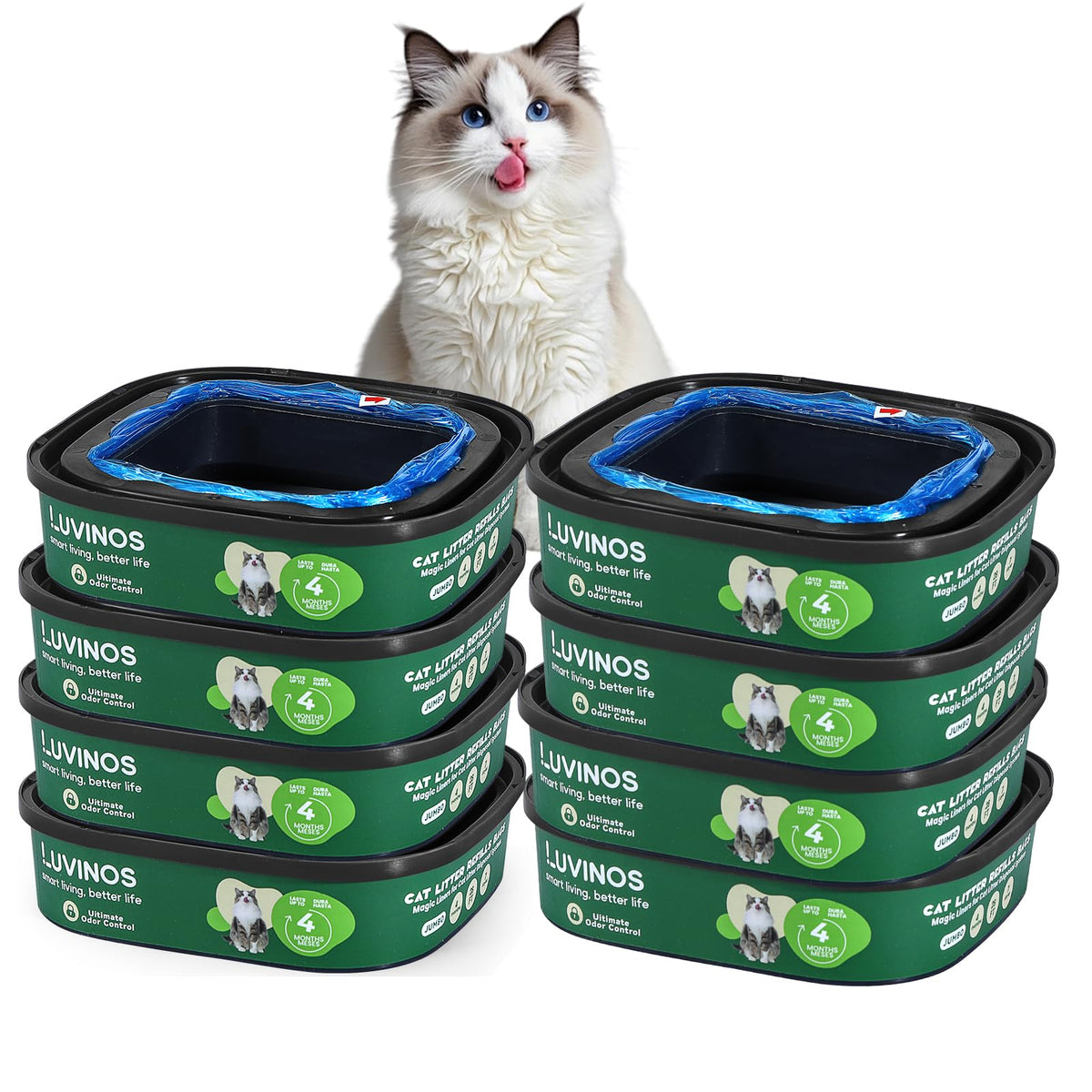 Luvinos cat litter refill bags 28ft 8-pack for easy replacement