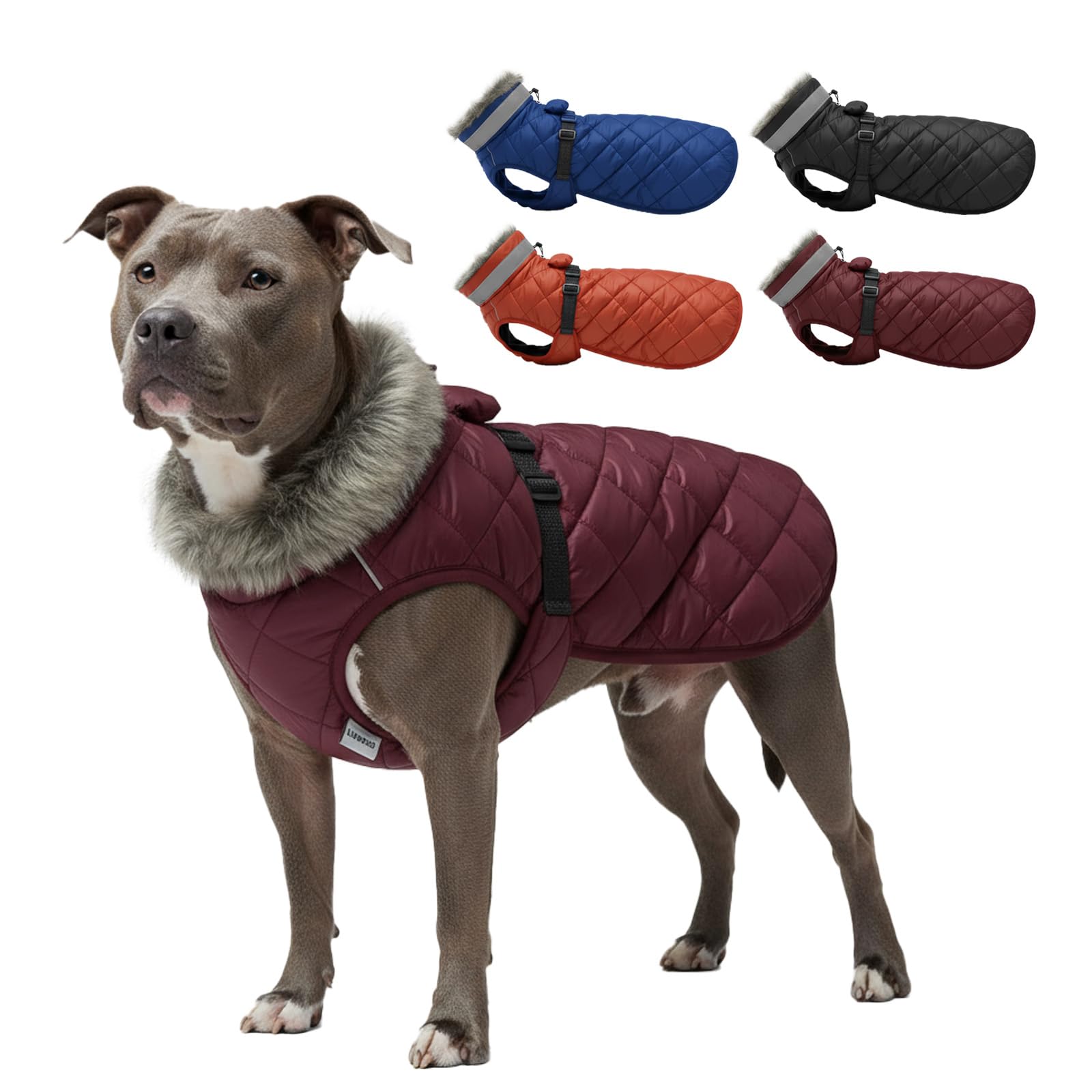 LUVMOJO dog winter coat XXL fur collar illustrates cozy warmth for cold-weather walks
