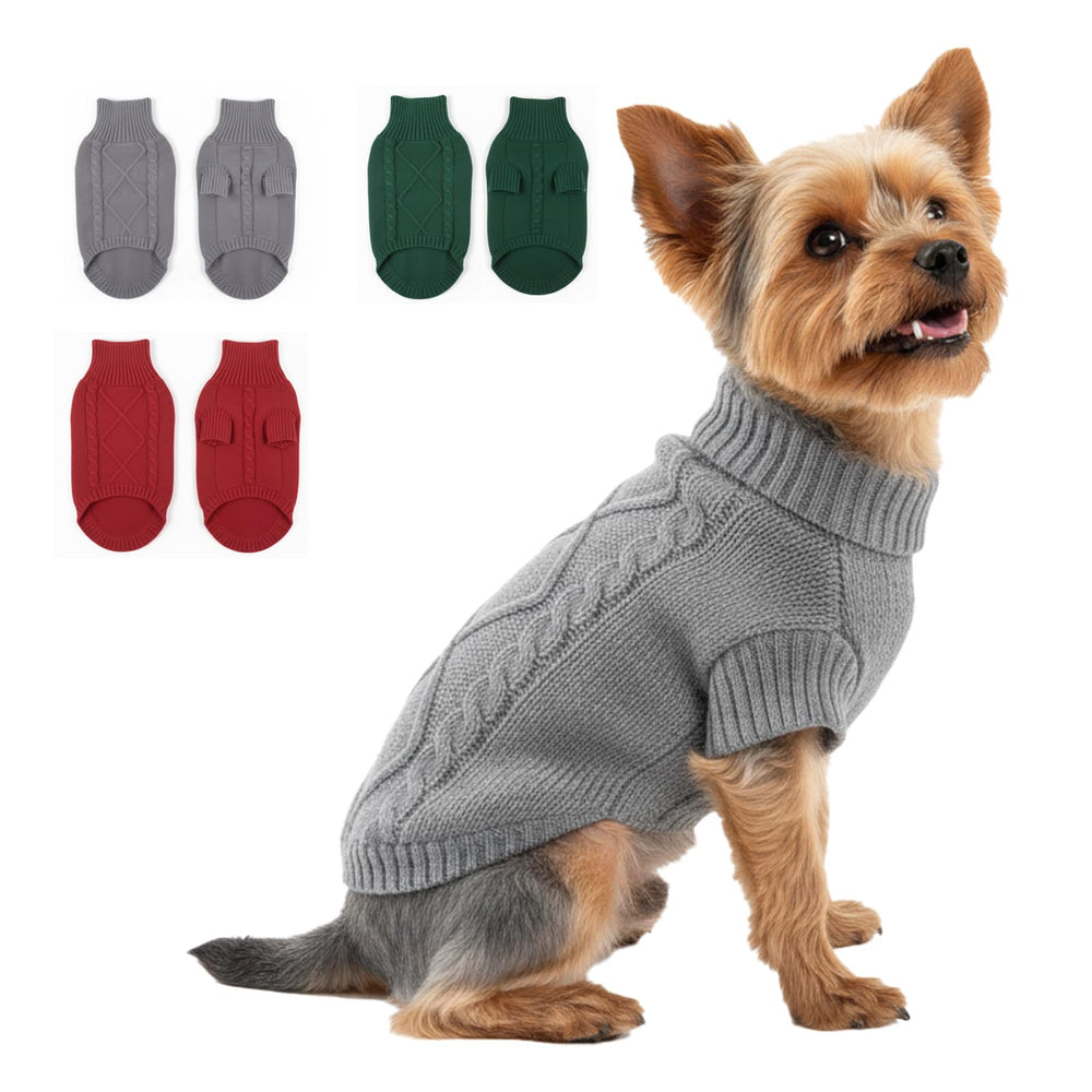LUVMOJO thick-knit dog sweater burgundy worn during winter walk for warmth